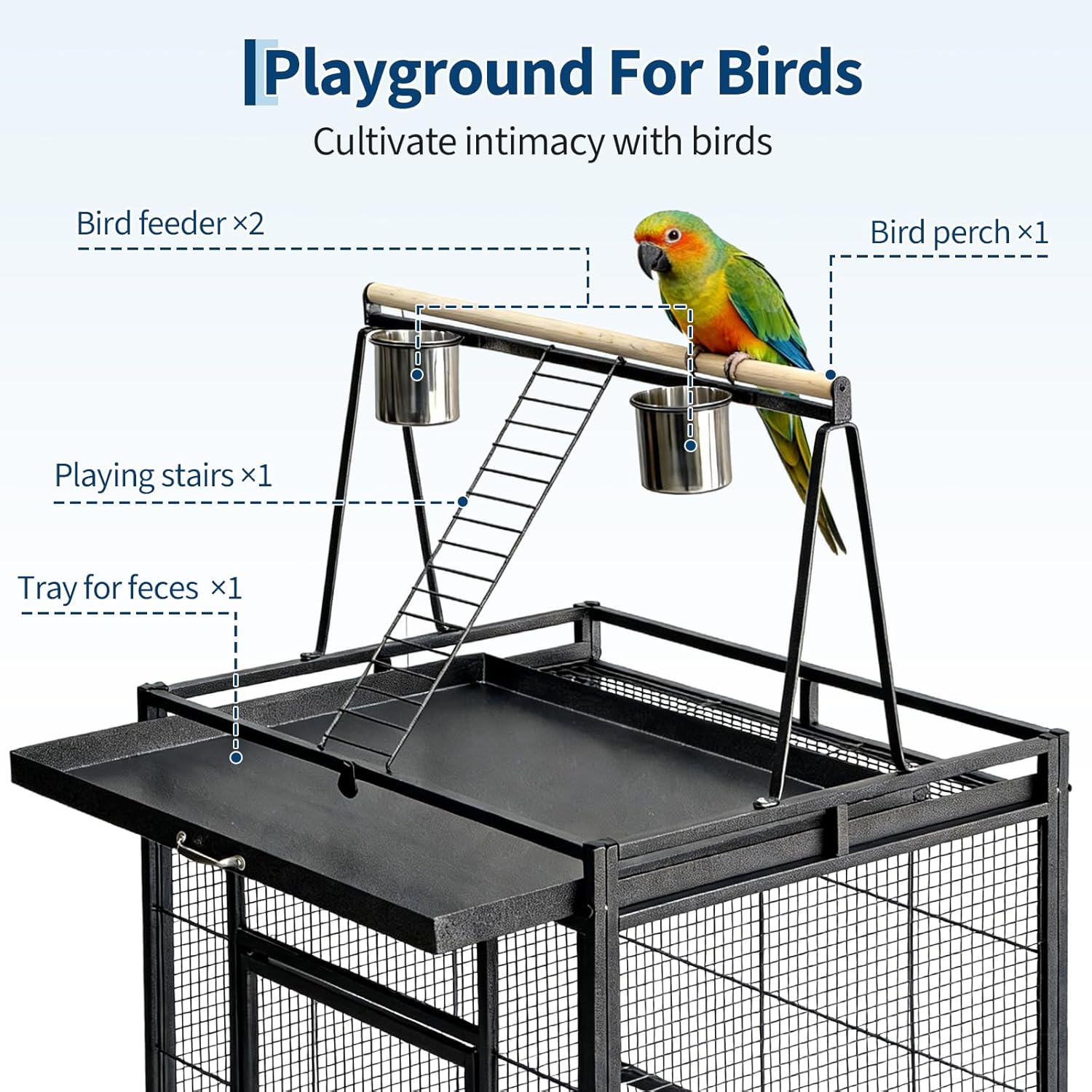 68“h Bird Cage, Large Bird Cage with Play Top, Rolling Stand for Parakeets, Cockatiels, Parrots, Budgies, Lovebirds, Small/Medium Birds - Image 4