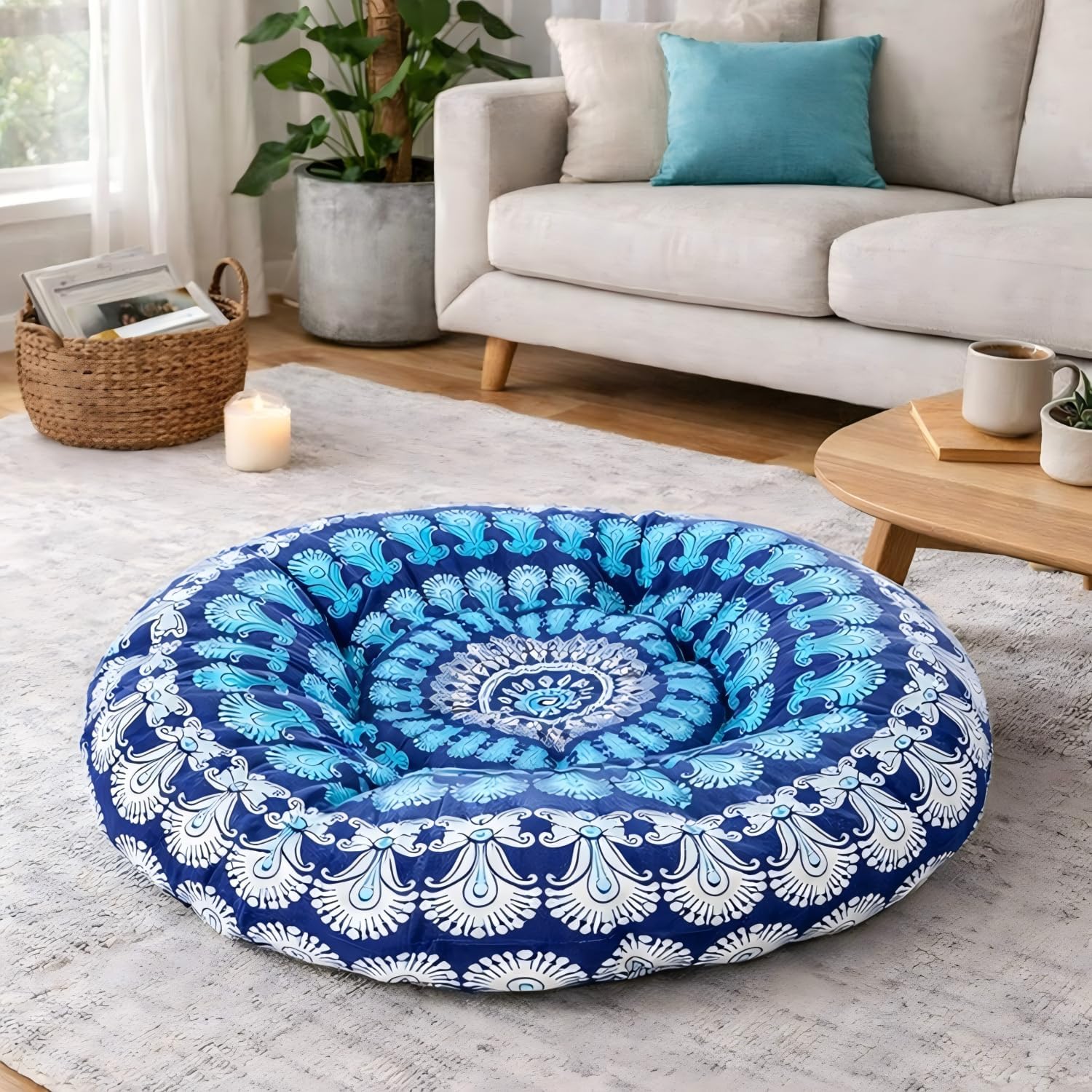 Funnymoom Extra Large Mandala Floor Cushion 35 Inch Round Meditation Floor Pillow Papasan Swing Cushion for Adults Oversized Playroom Pillows Reading Nook Big Pillow for Sitting Yoga Living Room Sofa - Image 6