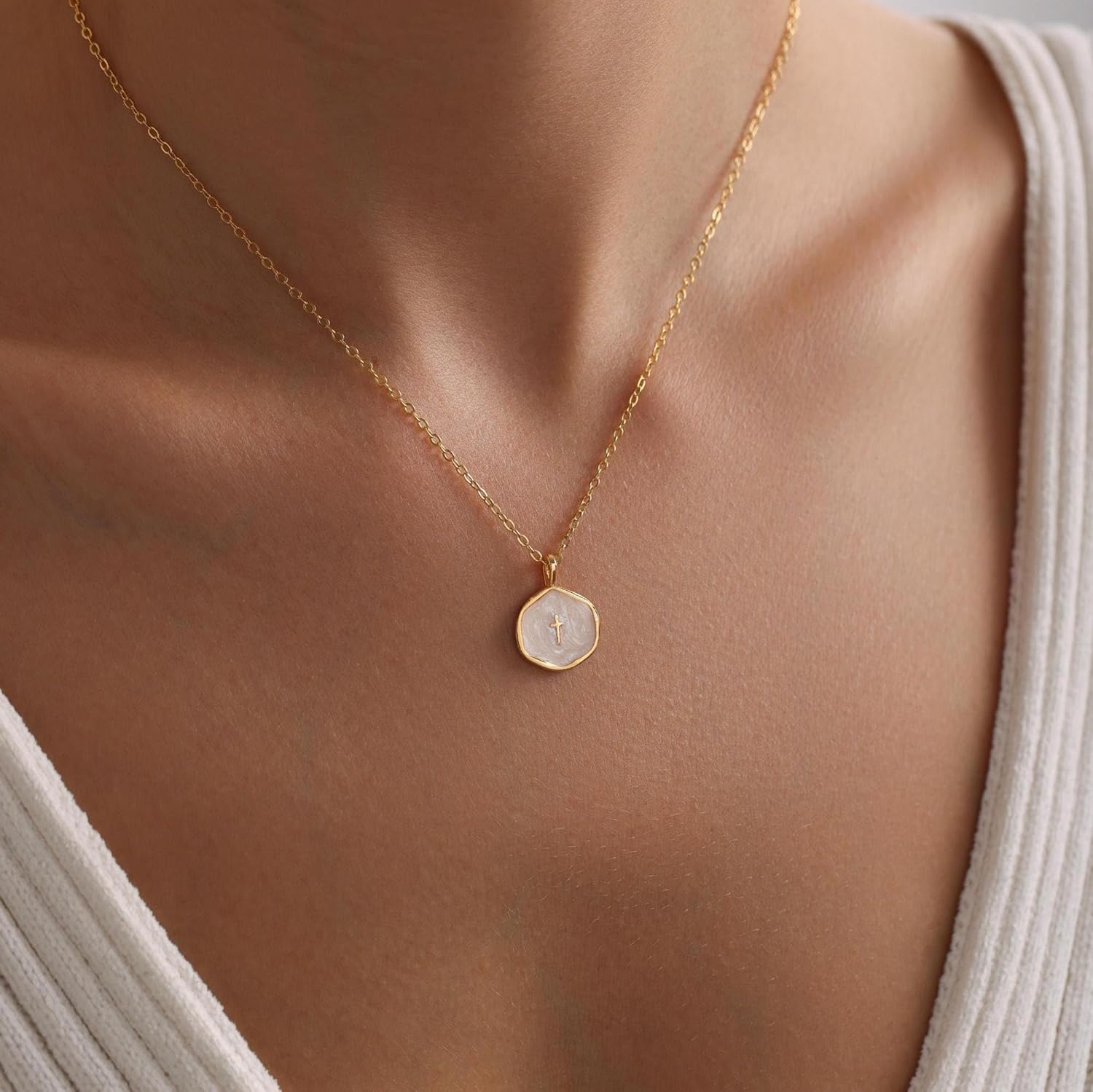 Tewiky Cross Necklace for Women-Dainty Simple 14k Gold Plated Cross Pendant Cute Necklaces for Women Jewelry - Image 2