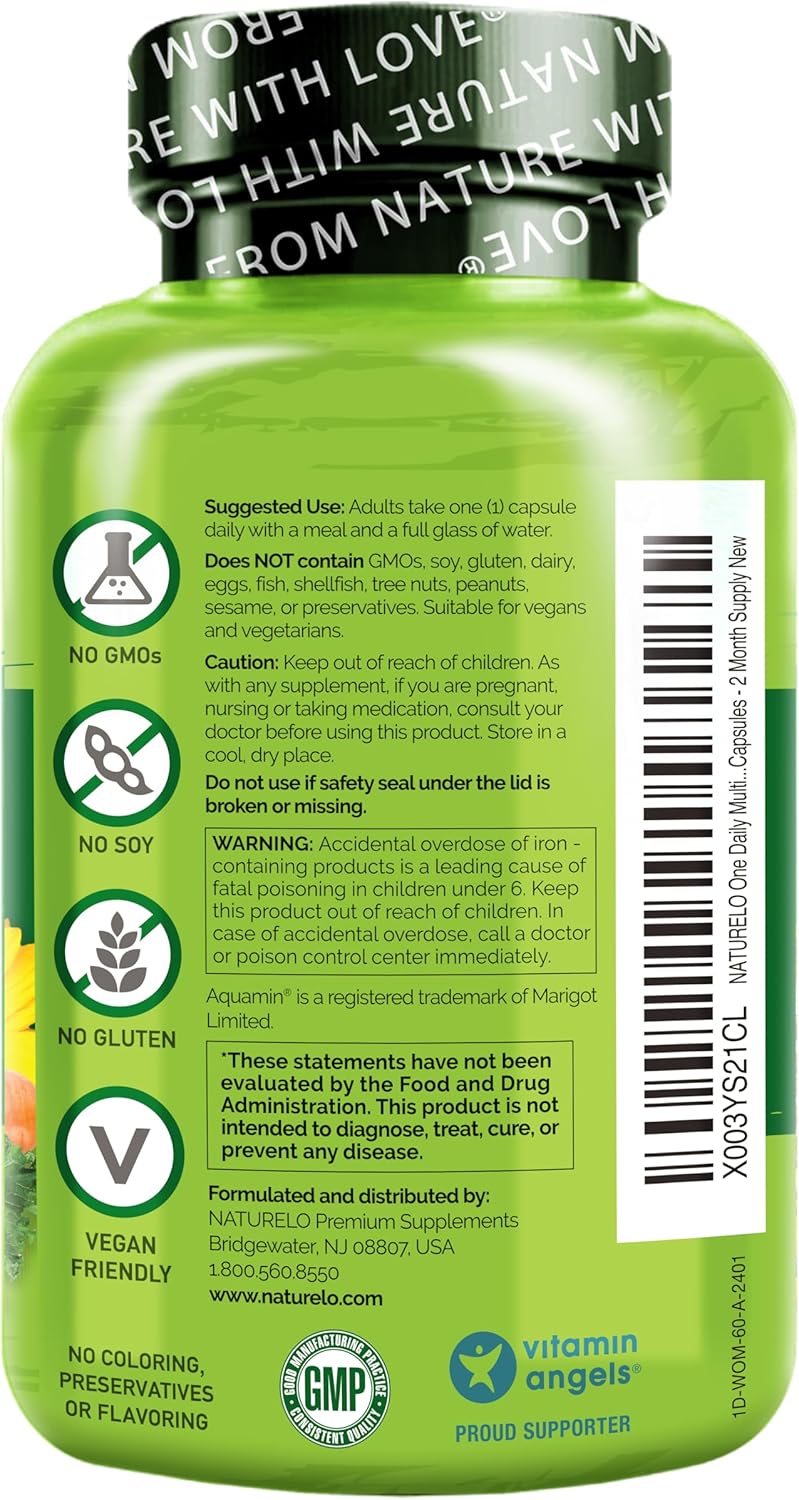 NATURELO One Daily Multivitamin for Women w/Vitamin B12, 60 Ct, Energy Support, Whole Food Daily Women Multivitamin Supplement, Nourish Hair/Skin/Nail, Non-GMO, No Soy, Gluten Free, 2 Month Supply - Image 8