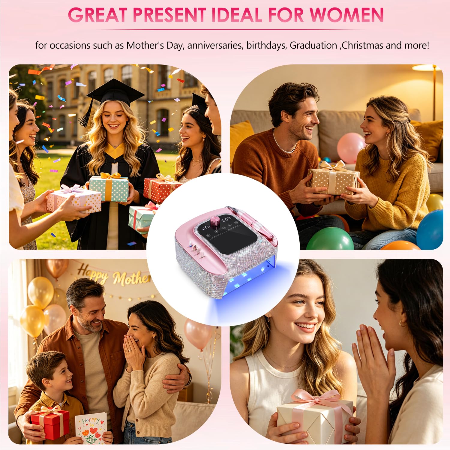 2-in-1 Rechargeable Cordless UV LED Nail Lamp & Electric Nail Drill Kit with Auto Sensor, LCD Display,45000 RPM Professional Gel Nail Dryer Machine for Home Salon Use & Training Nail Art Practice - Image 5