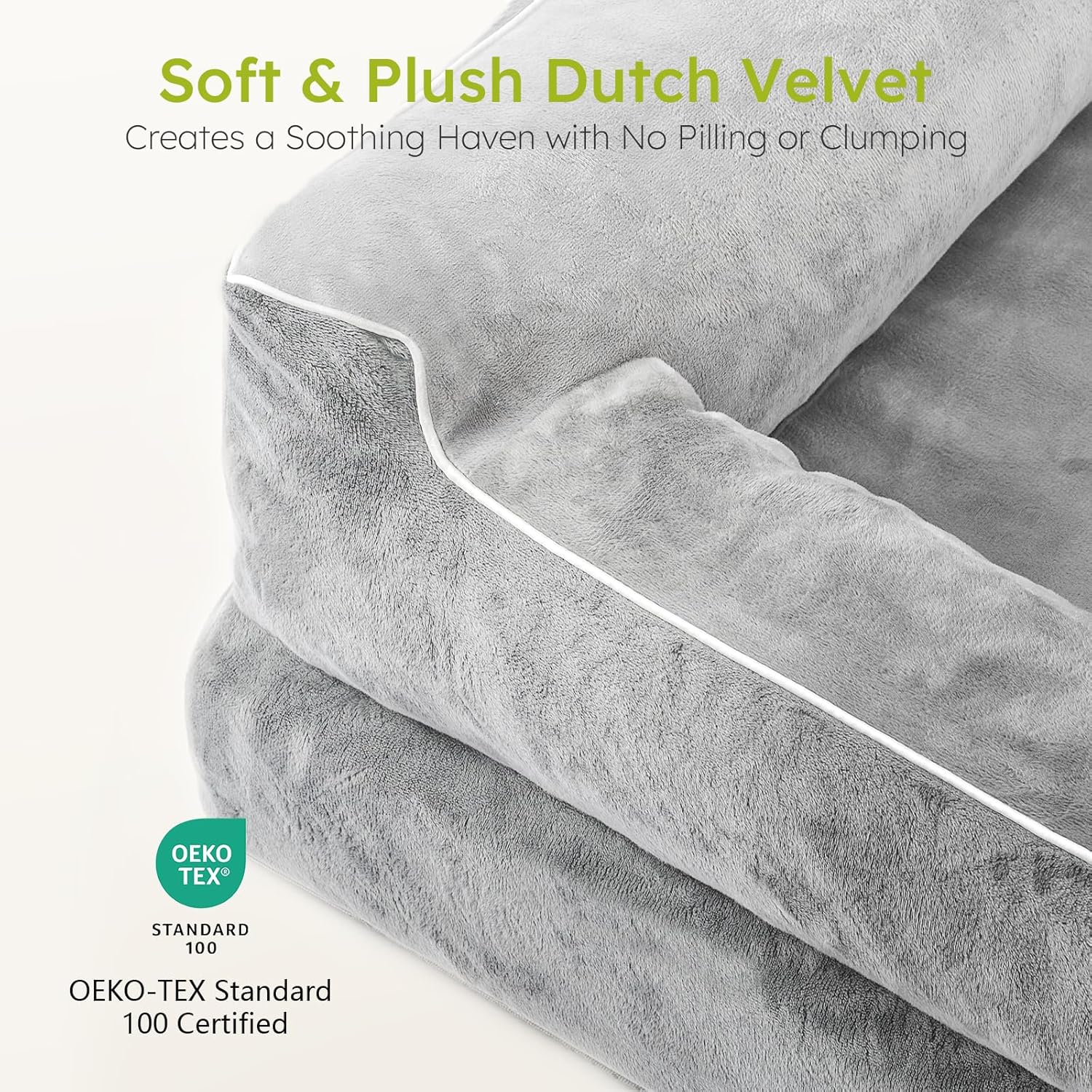 CWAWZ Extra Large Dog Bed, Orthopedic Dog Bed with Cooling Gel Memory Foam, Waterproof XL Pet Bed with Removable Washable Cover, 42" Pet Sofa Couch Dutch Velvet with Bone Toy, Light Gray - Image 8