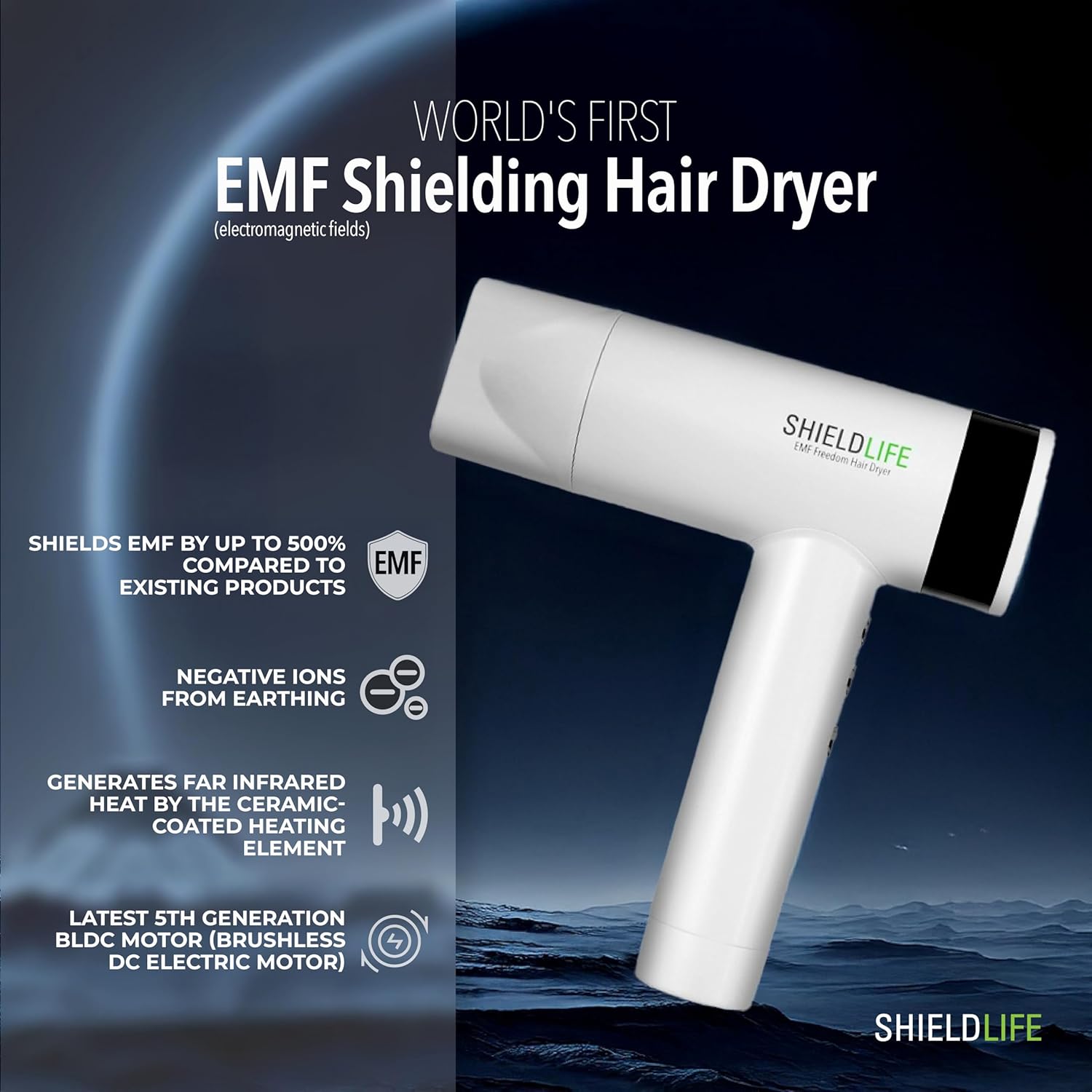 Fast Drying Ionic Hair Dryer, 99% EMF Blocking, 110,000 RPM High-Speed Motor, 1500W Powerful Airflow, Lightweight & Quiet, Magnetic Nozzle, 3 Heat & 3 Speed Settings – Shield Life - Image 3