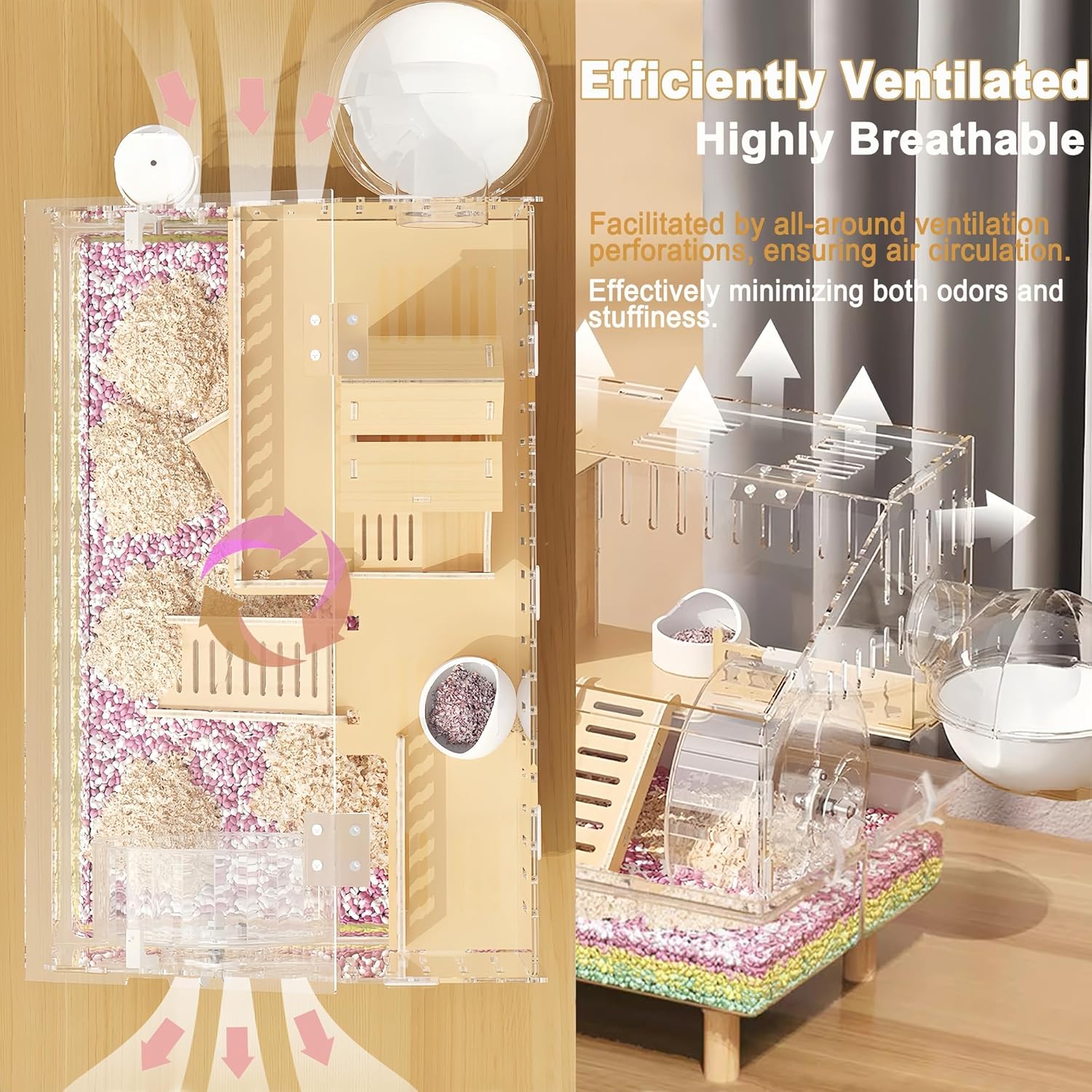 8 in 1 Acrylic Hamster Cage with All Accessories,18.5"x11.8"x14.6",2-Layer Hamster House with Full Transparent Viewing,Top Open Mouse Cage for Pet Mice,Hamster Habitat for Dwarf Hamster,Gerbils - Image 3