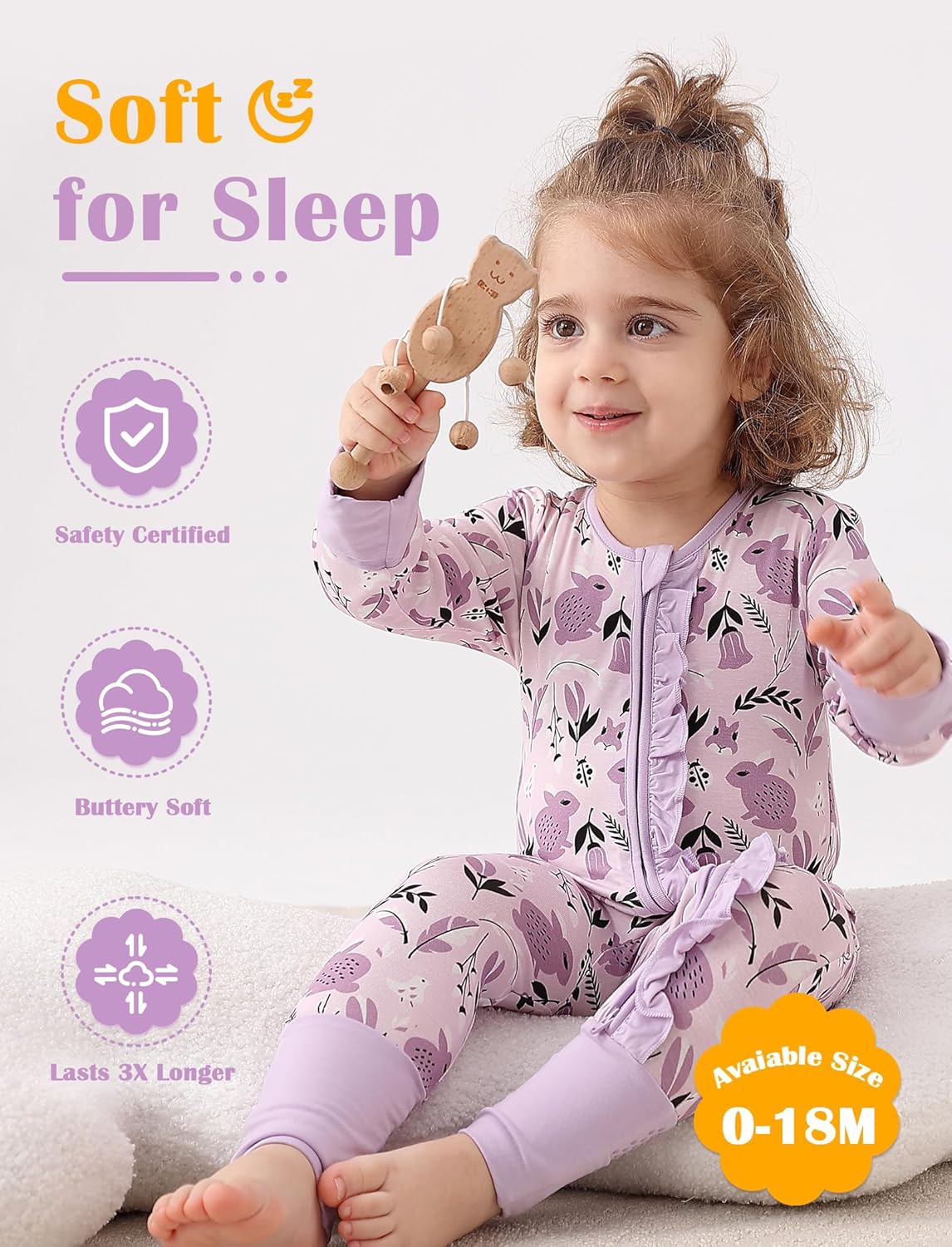 JunNeng Baby Girl Viscose from Bamboo Sleeper with Mitten Cuffs, 2 Way Zipper Romper, Sleep N' Play Pajamas 0-18 Months - Image 2