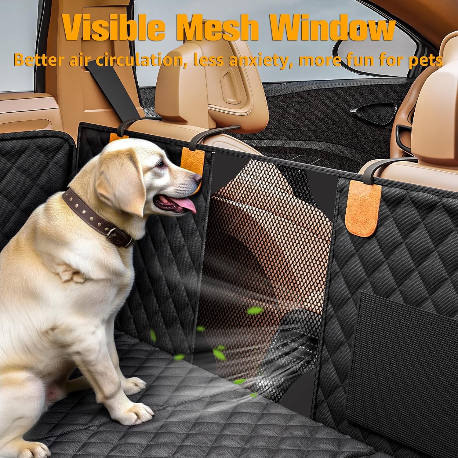PETICON Back Seat Extender for Dogs, Hard Bottom Dog Car Seat Cover - Supports 400lbs, Rear Seat Pet Cover with Mesh Window, Waterproof Dog Hammock for Car SUV - Image 6