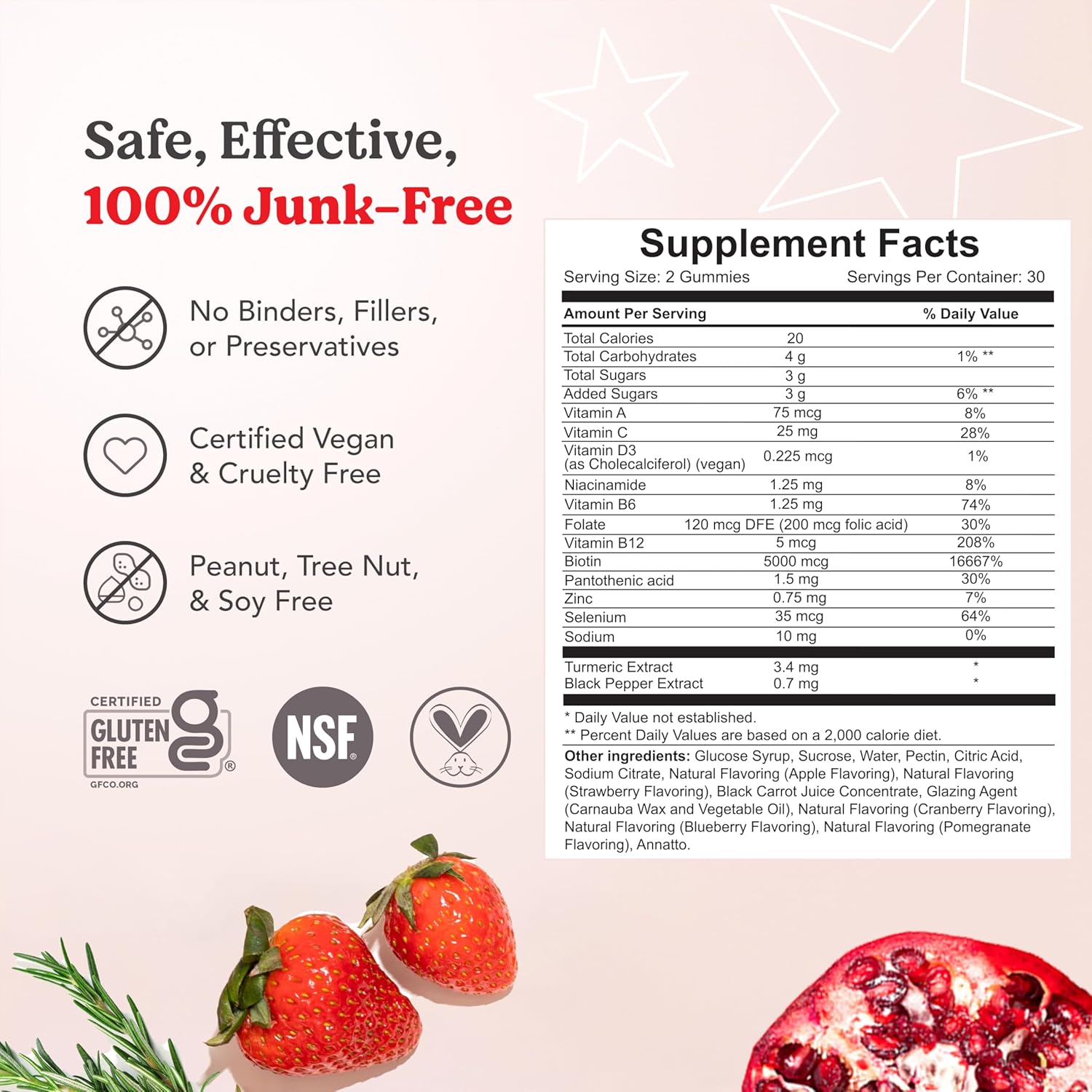 HAIRtamin Vegan Gummy Stars Hair Vitamins | Non-GMO | All Natural Biotin Vitamin Gummies for Hair, Skin & Nails | Multivitamin Supplement to Help Maintain Healthy Looking - Image 7