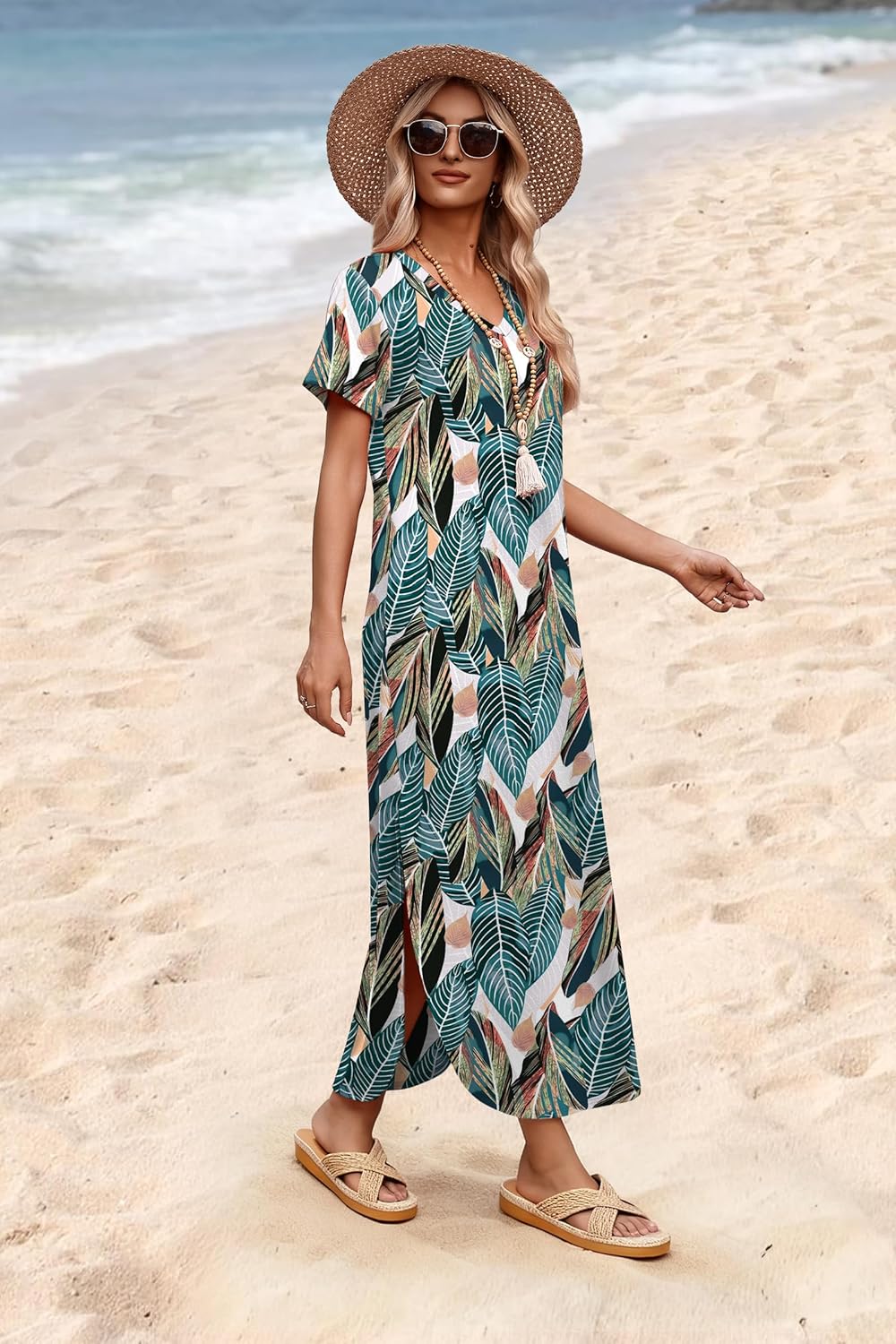 WIHOLL Women's Summer Short Sleeve Dresses Maxi Dress Vacation Beach Sundresses 2026 with Pockets - Image 4