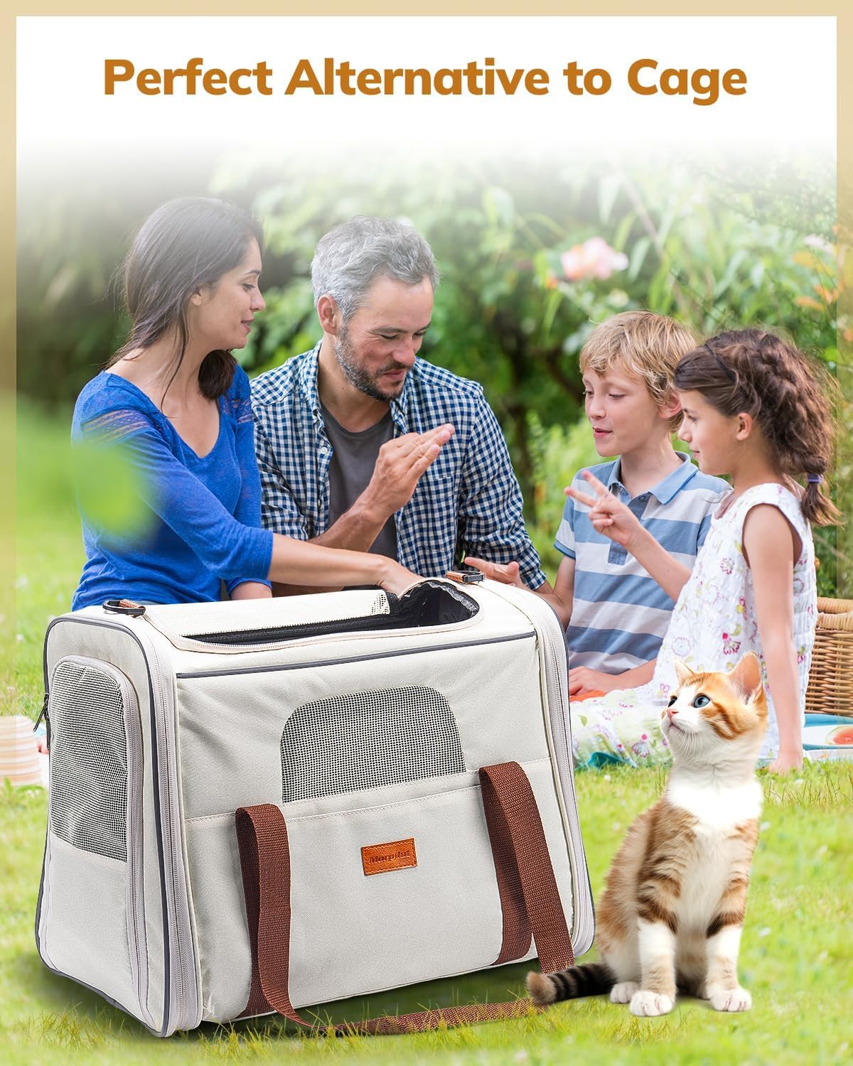 Morpilot Pet Travel Carrier Bag, Soft-Sided Dog Carrier Cat Carrier Pet Carrier, for Large Cats and Medium Puppies up to 25lbs, with Locking Safety Zippers, Foldable Bowl (Beige) - Image 9