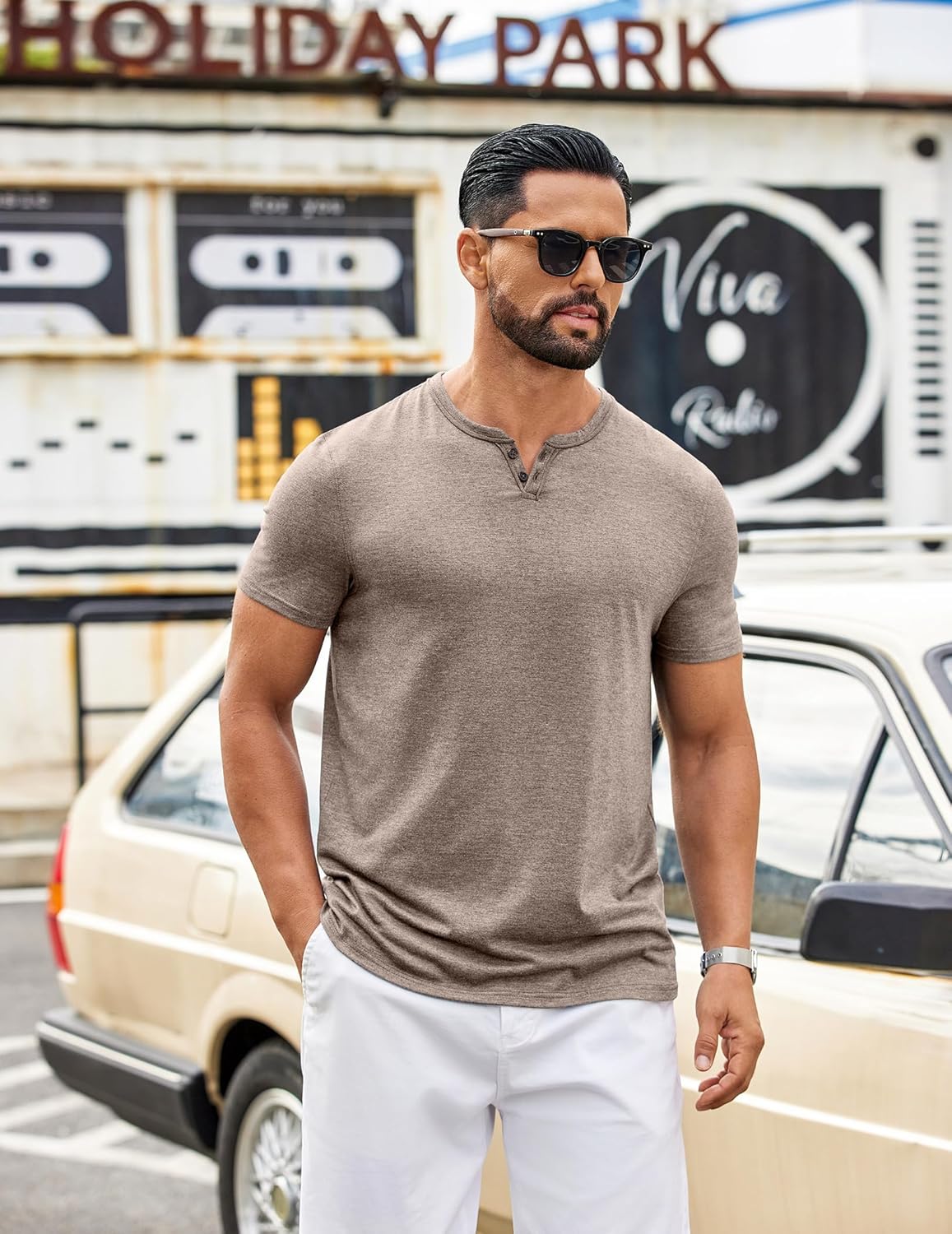 COOFANDY Men's T Shirts Short Sleeve Casual V Neck T-Shirt Soft Notch Neck Tee Classic Plain Shirts - Image 2