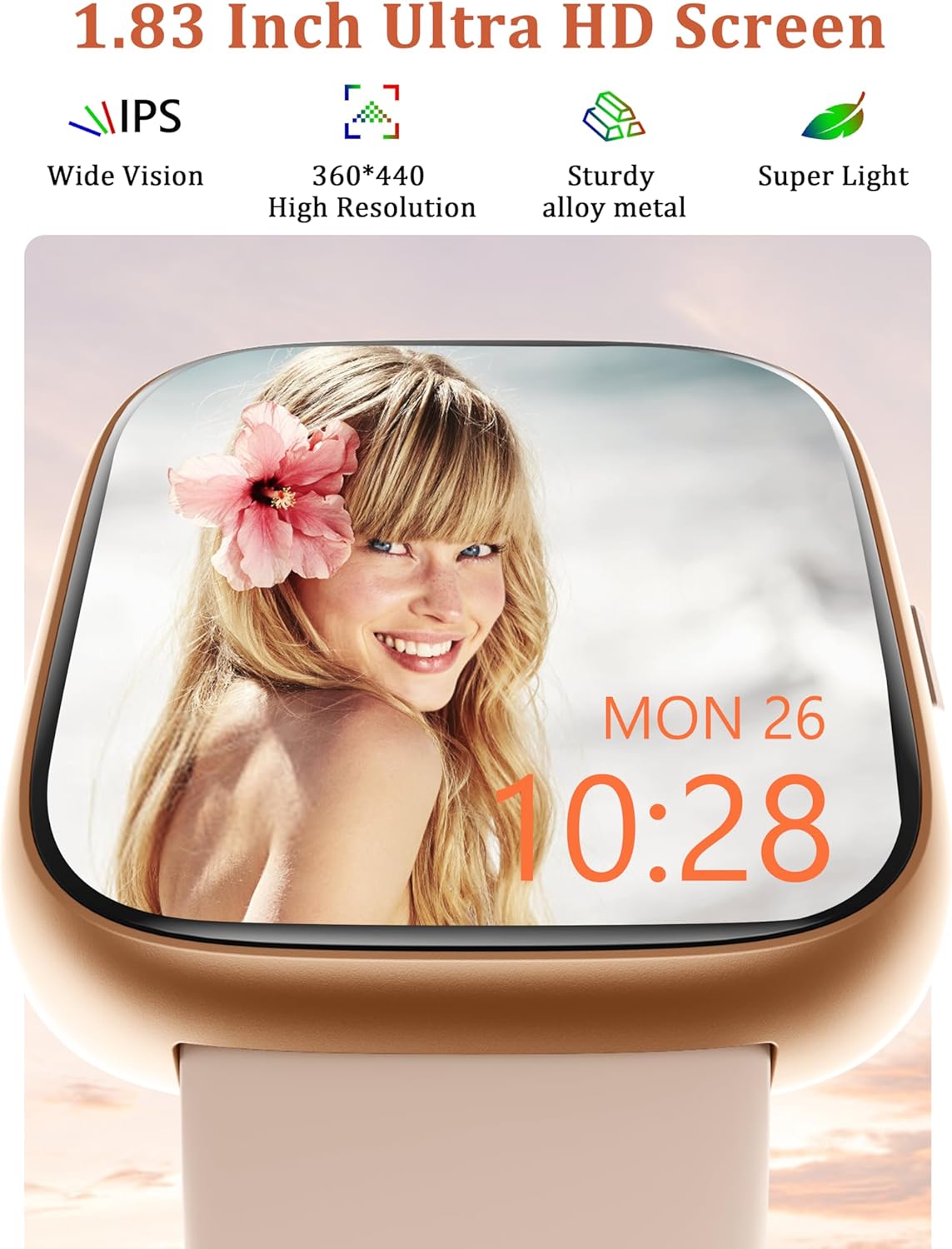 LODIMEKE Smart Watch, Alexa Built-in, Answer/Make Calls 44mm Smartwatch Women Men, 1.83" Sports Watch IP68 Waterproof, Heart Rate SpO2 Sleep Stress Monitor, Step Counter Watch for Android & iOS Phone - Image 3