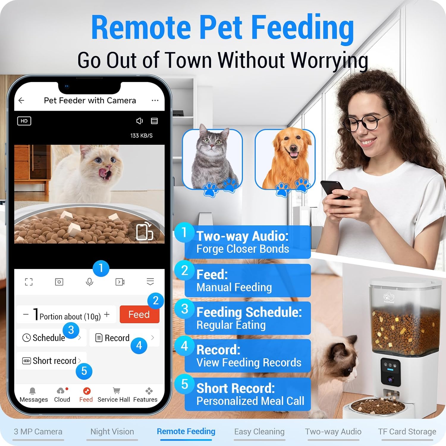 Frienhund Automatic Cat Feeder with 2K Camera: 5G WiFi Automatic Dog Feeder with Night Vision,Cat Food Dispenser with 7L Large Food Storage Container for Multiple Pet,Detachable for Easy Clean -29 Cup - Image 4
