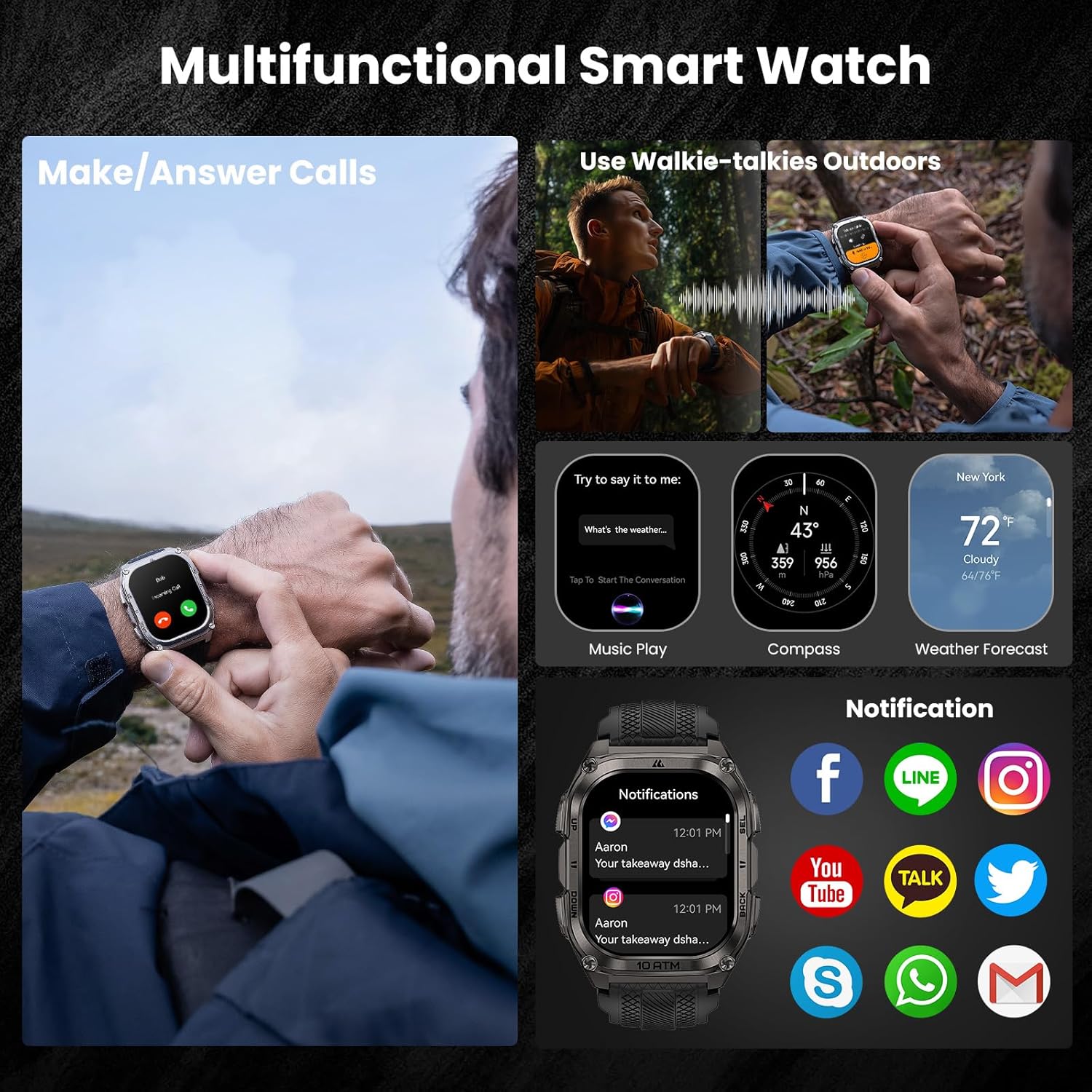 KOSPET Tank M4 Smart Watch for Men, Full Stainless Steel, GPS & Offline Maps, 10ATM Waterproof 45m Freediving, 50-Day Battery, Bluetooth Calls, 24/7 Heart Monitor, for Android & iOS - Image 6