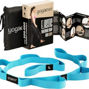 YOGA-EVO Elastic Stretching Strap with Loops for Physical Therapy – Stretch & Activate Muscles – Increase Mobility & Recovery – Soft Cotton & Spandex – Includes Carrying Pouch & Video Exercises