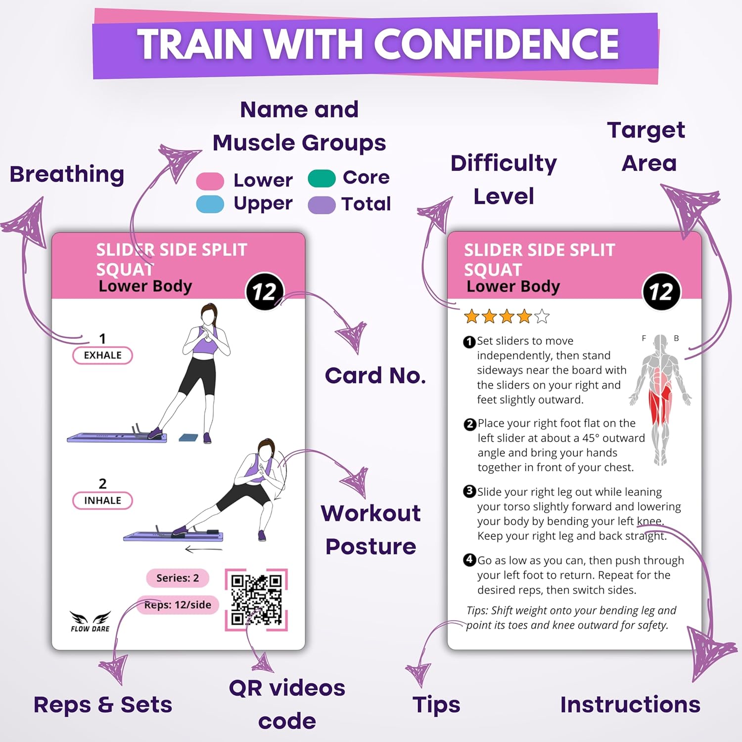 Pilates Board Workout Cards – 67 Exercise Cards with Videos & Workout Plan - Includes 5-Week Challenge, Ebook, Progress Chart & 2 Rings for Easy Organization - Home Portable Reformer Guide for Women - Image 3