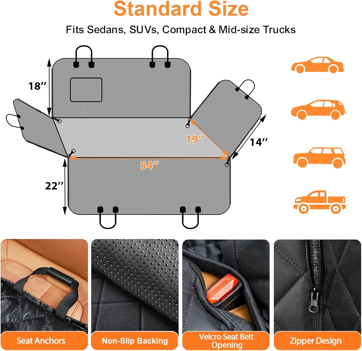 URPOWER Dog Car Seat Cover for Pets 100% Waterproof Seat Cover Hammock 600D Heavy Duty Scratch Proof Nonslip Durable Soft Back Seat Covers for Cars and SUVs - Image 6