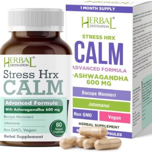 Stress Hrx, Ashwagandha Supplement Capsule, Herbal Destination Stress Relief – 60 Count