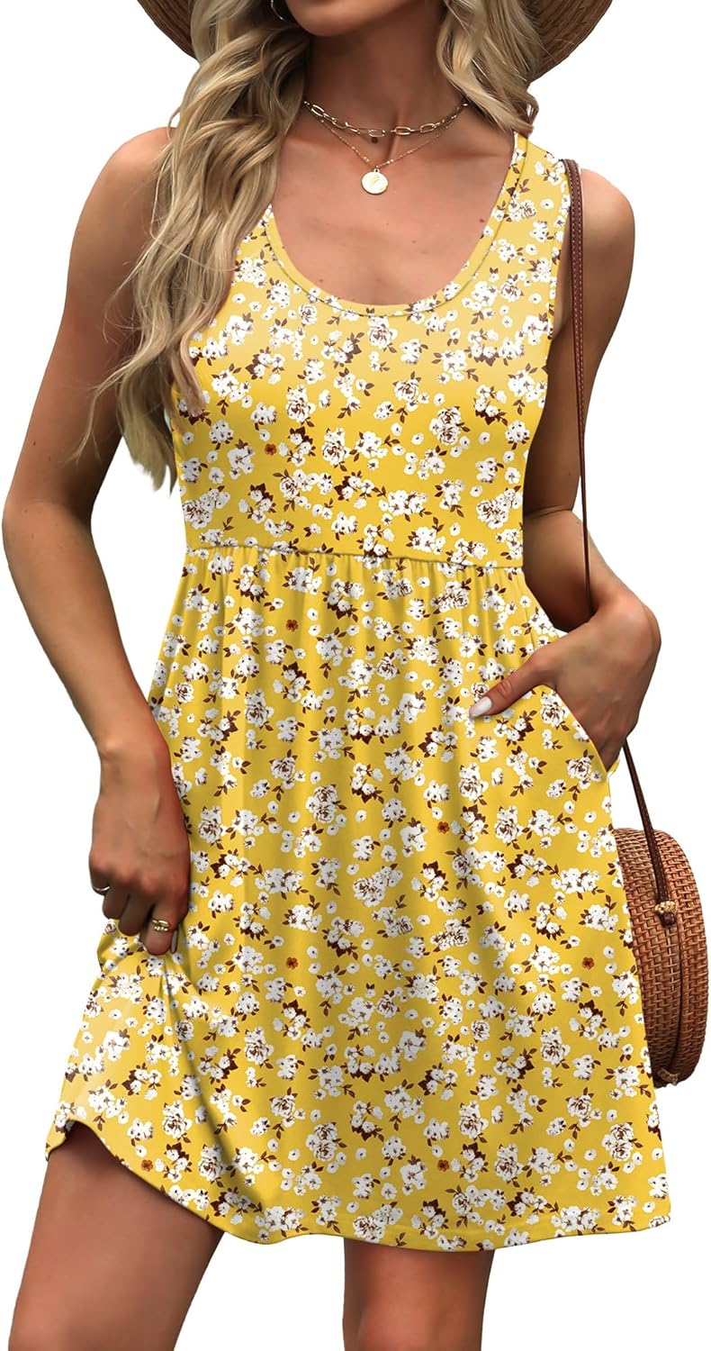 WIHOLL Women's Summer Dress 2026 A-Line Sleeveless Casual Sundress with Pockets Floral/Solid - Image 2