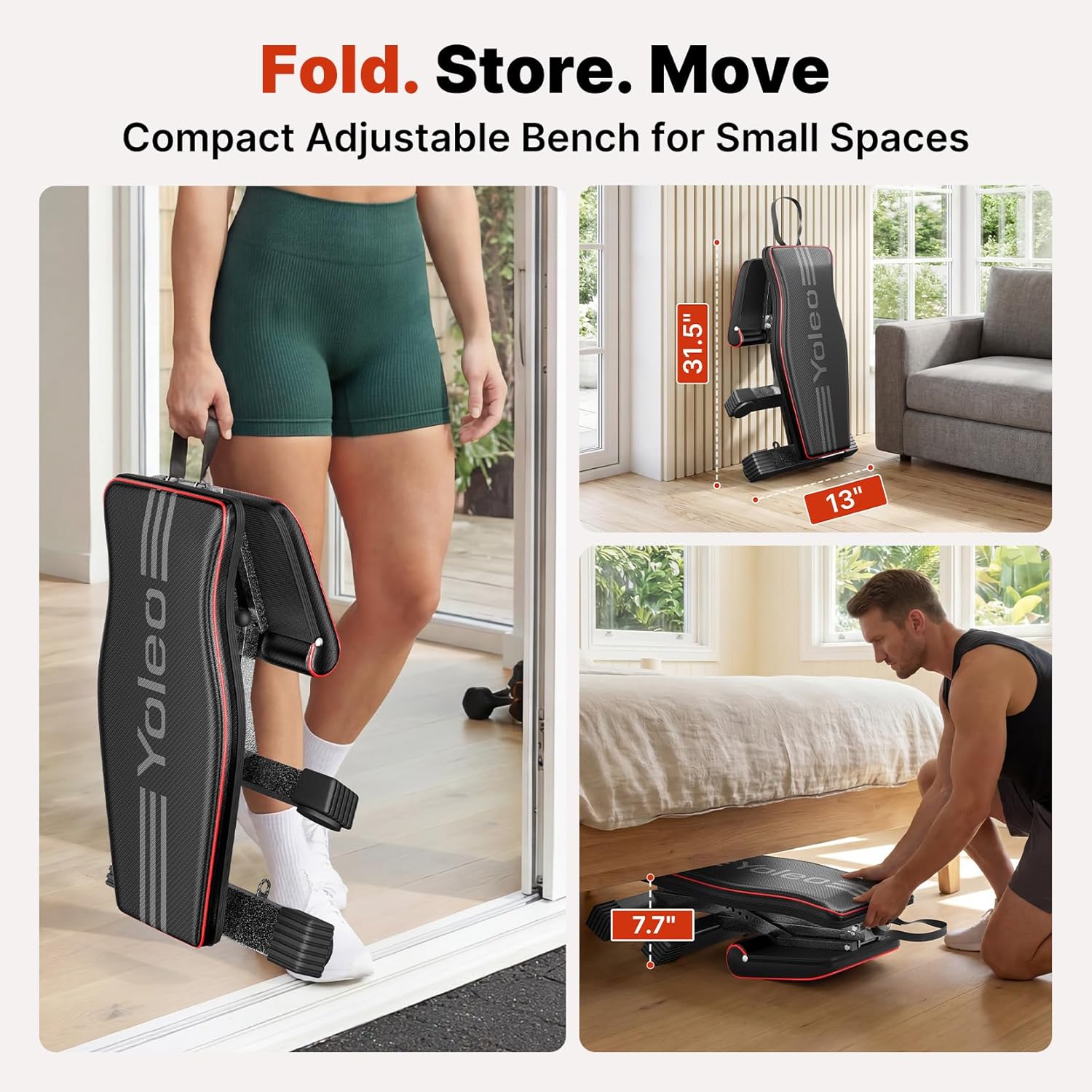 YOLEO Adjustable Weight Bench for Home Gym, ASTM-Certified 827LBS, 98% Pre-Assembled, Foldable Gym Bench with 84 Positions Incline Decline Flat, Wider Seat - Image 5