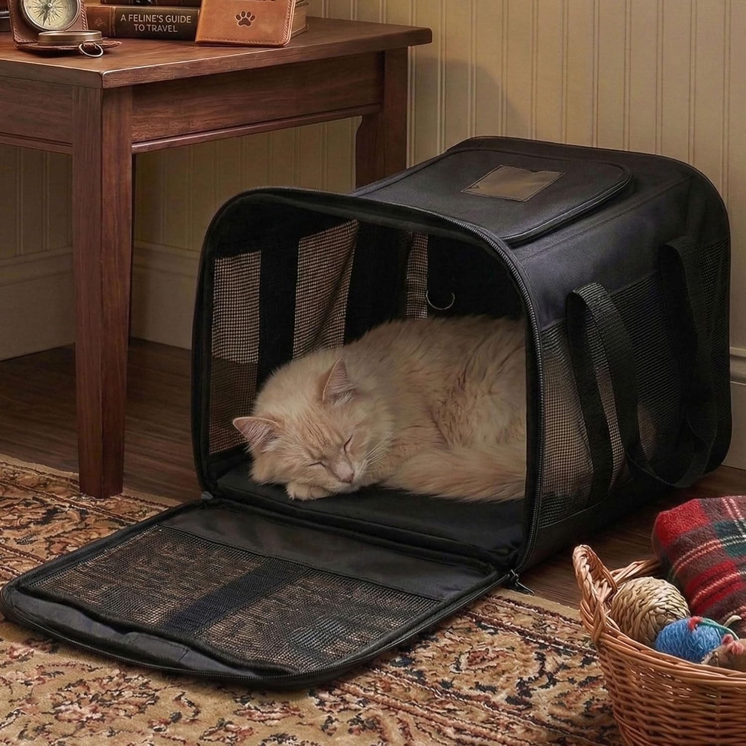 Conlun Cat Carrier Airline Approved, Soft-Sided Dog Carrier with Inner Safety Leash, Pet Transport Carrier for Small-Medium Cats Puppies up to 15 Lbs, Collapsible Travel Kitten Carrier Bag -BlackM - Image 5