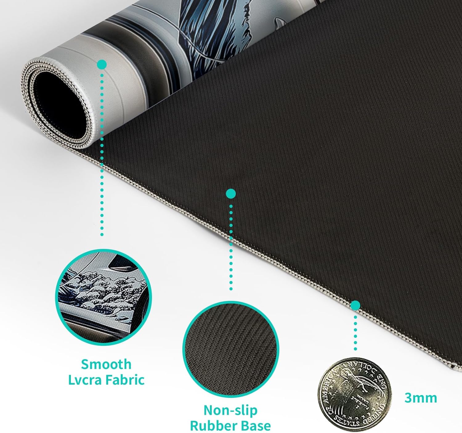 White Ukiyo-e Style Sports Car Large Gaming Mouse Pad Desktop Mat 31.5x11.8 Inch - Non-Slip Rubber Base - for Gamers - Perfect for Gamers & PC Enthusiasts - Image 8