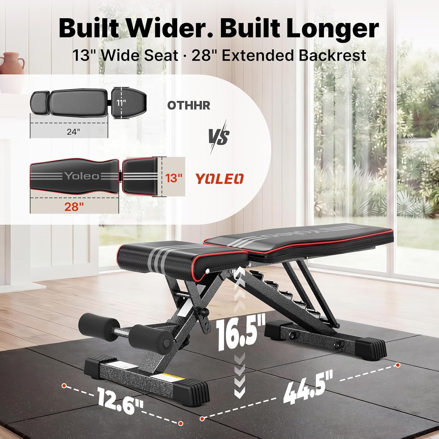 YOLEO Adjustable Weight Bench for Home Gym, ASTM-Certified 827LBS, 98% Pre-Assembled, Foldable Gym Bench with 84 Positions Incline Decline Flat, Wider Seat - Image 7
