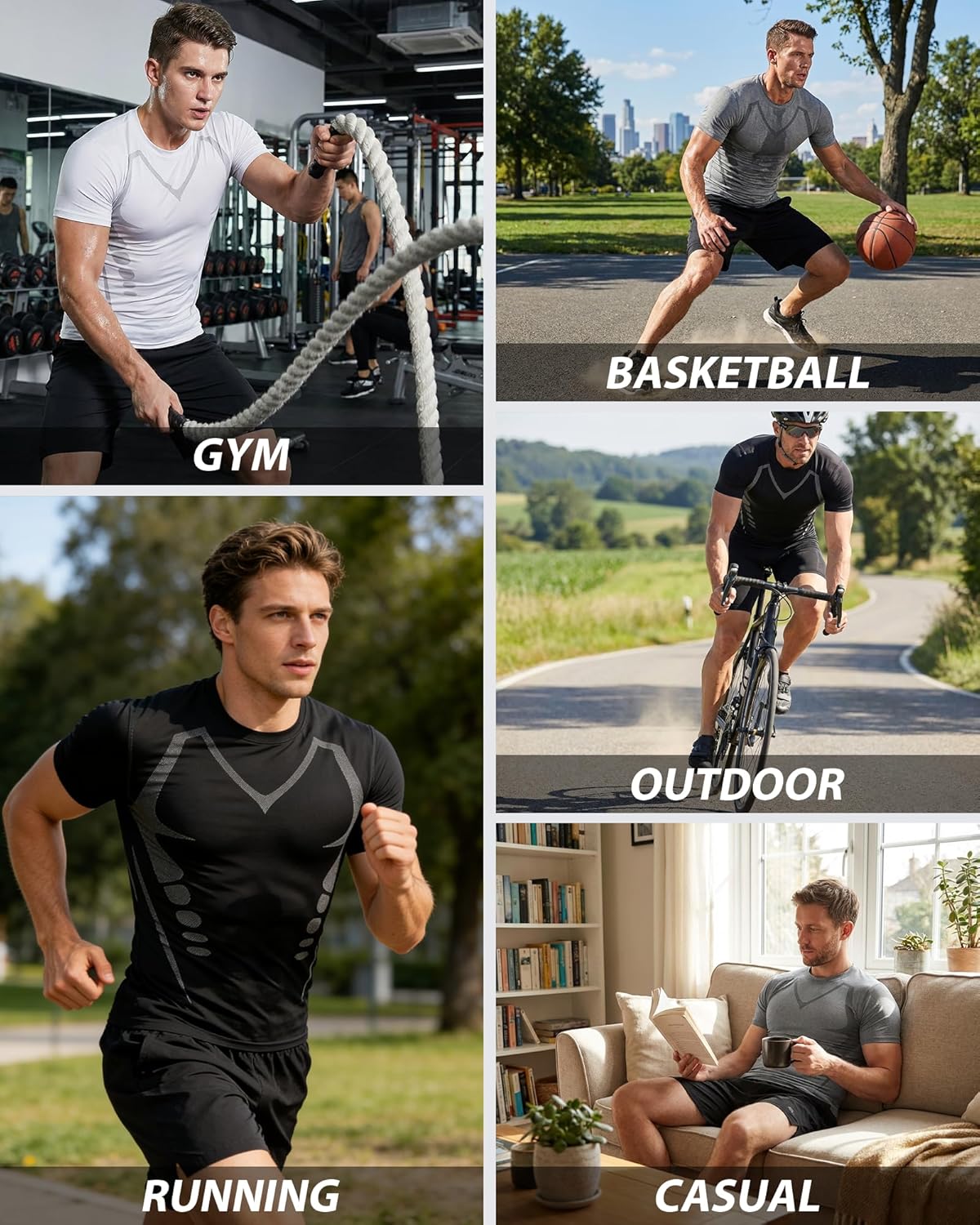 Workout Shirts for Men, Quick Dry Athletic Gym Active T Shirt for Running, Breathable Outdoor Training Shirts - Image 8