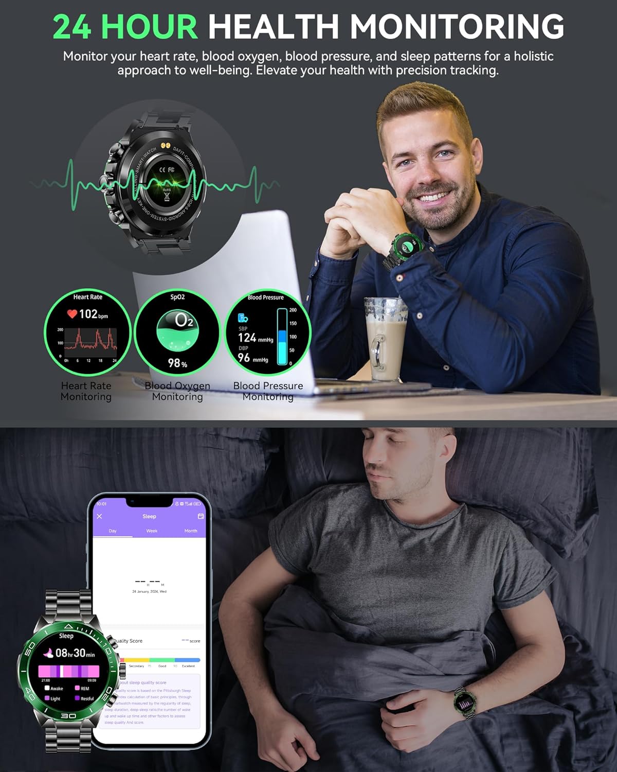 SOUYIE Men's Luxury Smart Watch - 1.43" AMOLED Display Smartwatch with HD Bluetooth Calling, 400mAh 30-Day Battery, 100+ Sports Modes, Health Monitor with Metal/Silicone Straps for Android iPhone - Image 6