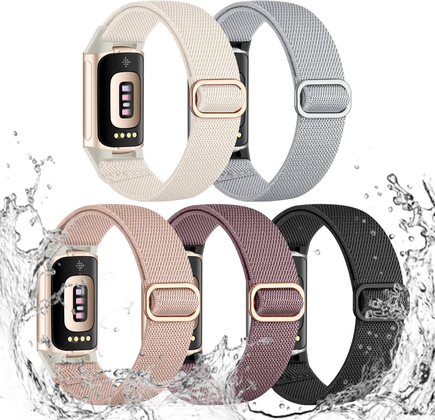 Maledan Elastic Bands Compatible with Fitbit Charge 6/Charge 5 Band Women Men, Waterproof Stretchy Nylon Bracelet Loops Strap Replacement Bands for Fitbit Charge 5/Charge 6 Fitness Tracker Accessories