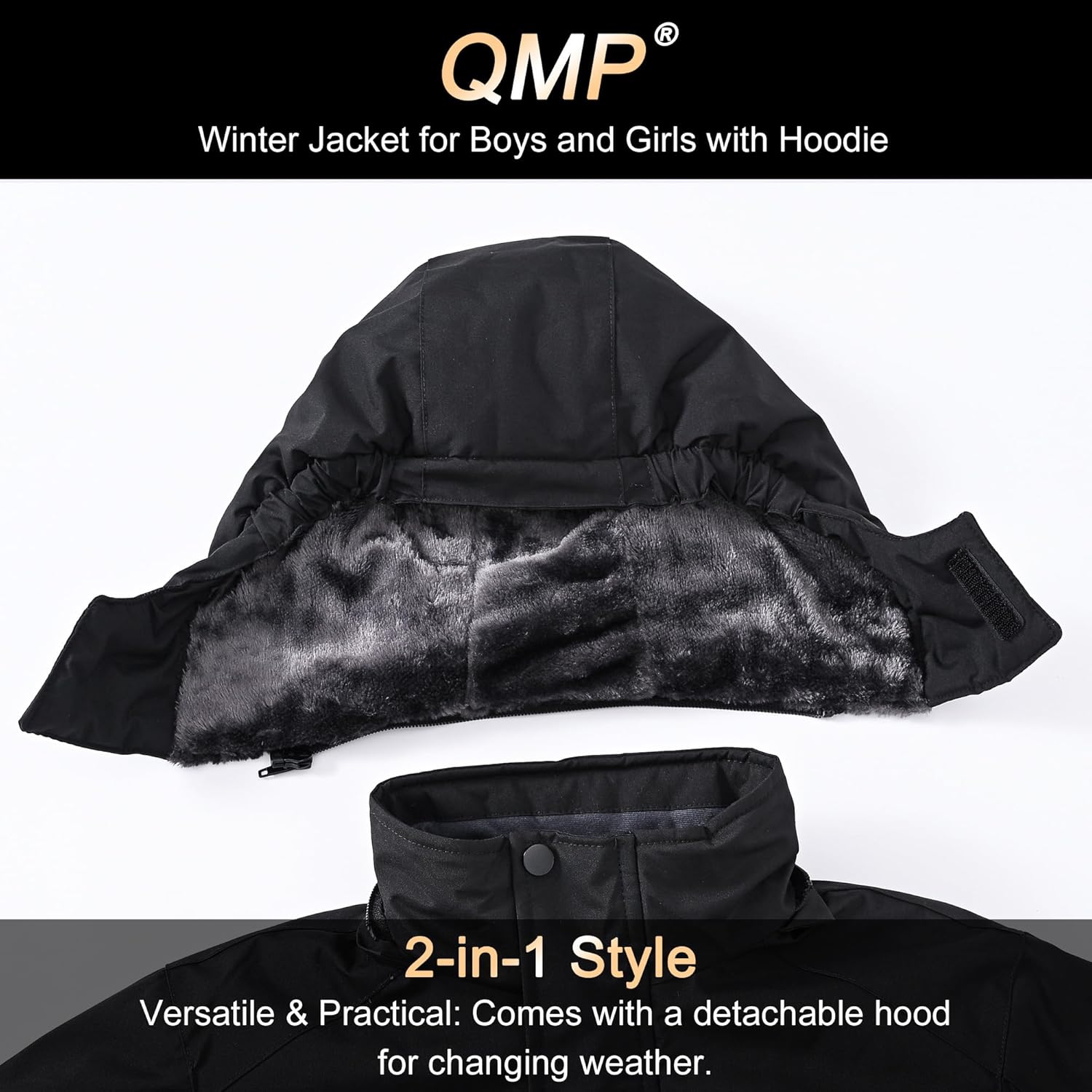 QMP Winter Jacket for Boys and Girls Waterproof Ski Jacket Winter Snow Coat Hooded Fleece Windproof with Zip Pockets - Image 4