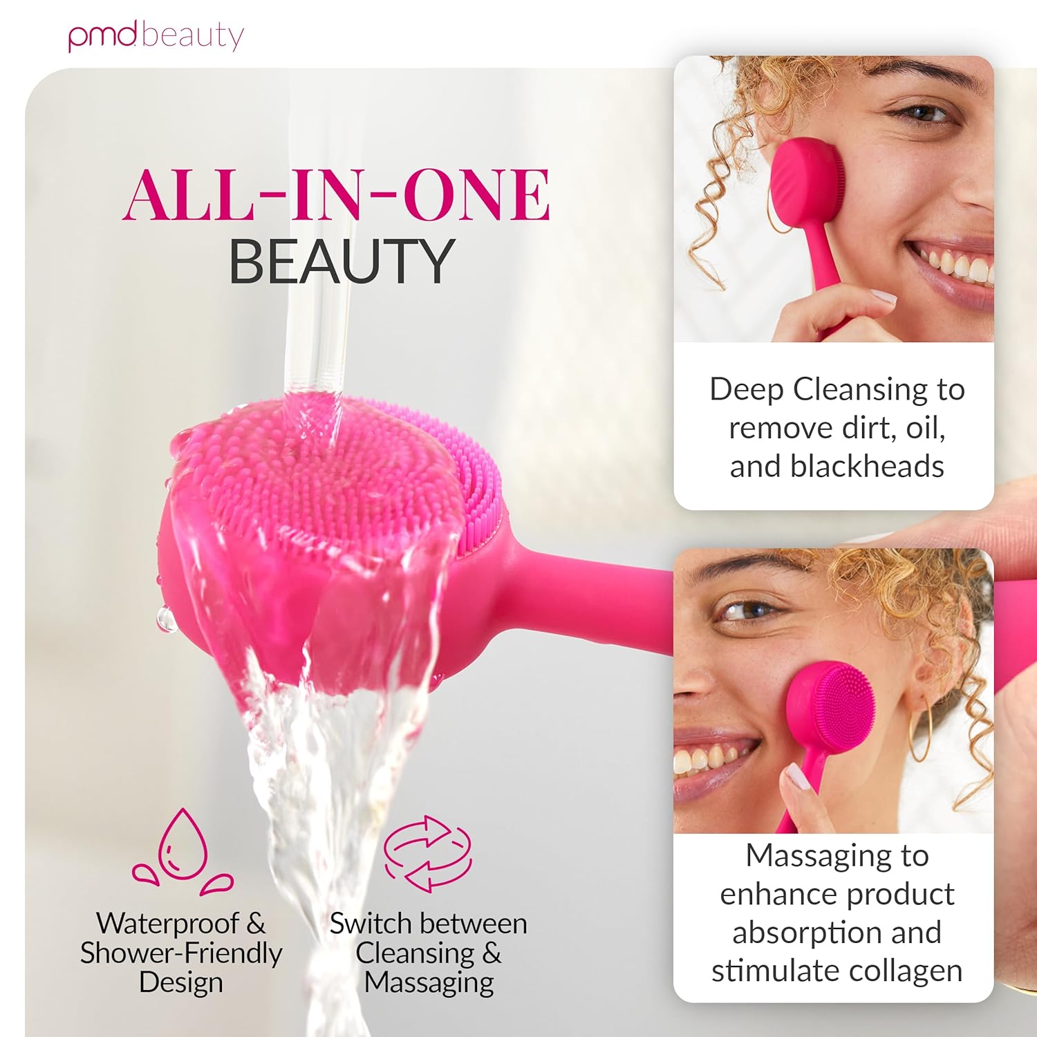 PMD Clean Mini - Smart Facial Cleansing Device with Silicone Brush & Anti-Aging Massager - Waterproof - SonicGlow Vibration Technology - Clear Pores and Blackheads - Lift, Firm, and Tone Skin - Image 3