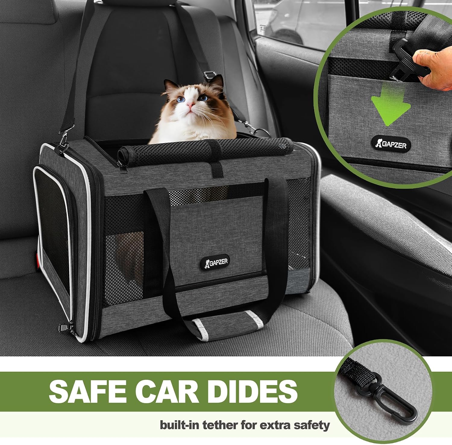 GAPZER Cat Carrier 18x11x11 Top Load Soft Pet Travel Bag Over 15 lbs, Collapsible Small Dog Puppy Crate 10 Pounds, Small Animal Rabbit Kennel Carrying Case, Kitten Mesh Cage Medium Cat Under 25 Grey - Image 8