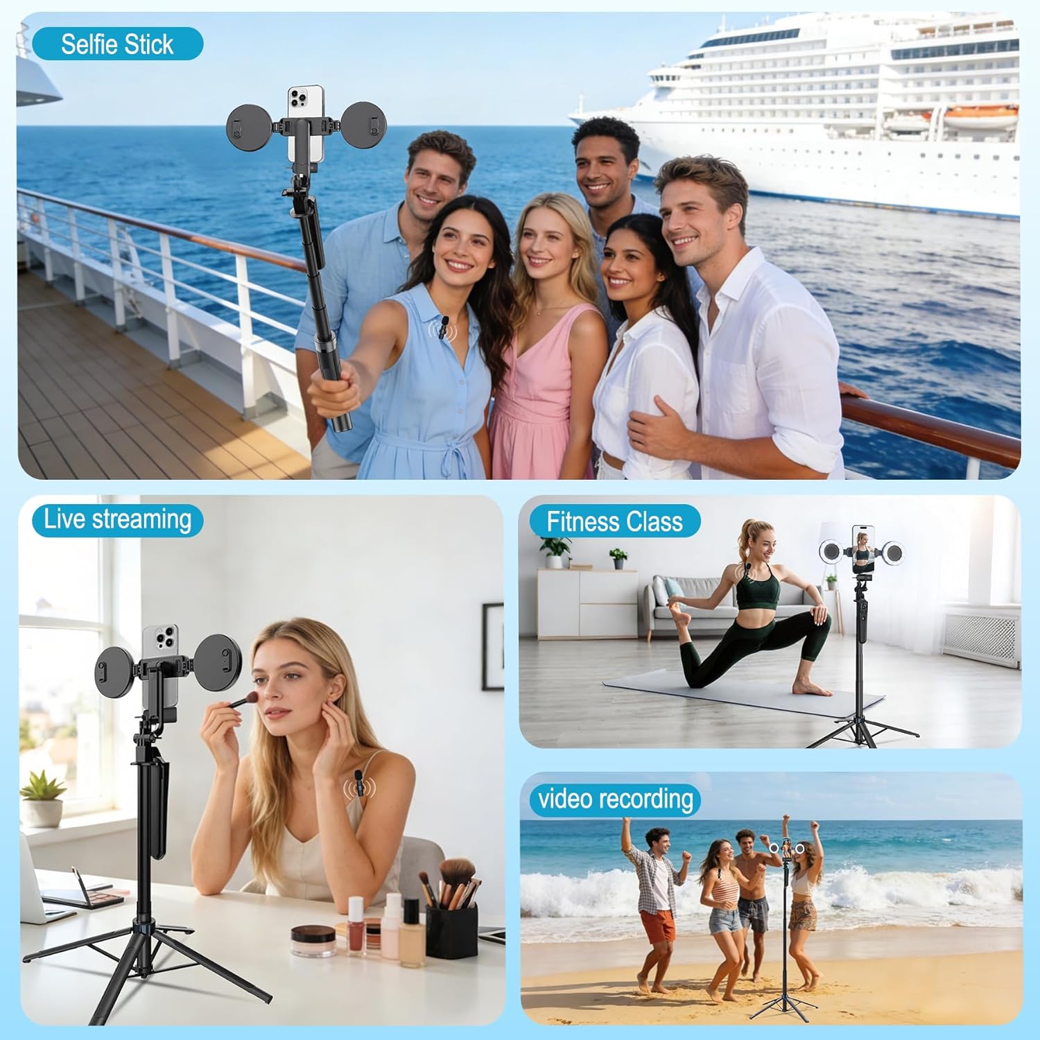 71" Content Creator Essentials Vlogging Kit - 2 Lights & 2 Mics, 360° Rotating Auto Face Tracking Tripod for iPhone/Android/Camera with Wireless Remote, No App for Vlog, Live, Video Record - Image 7