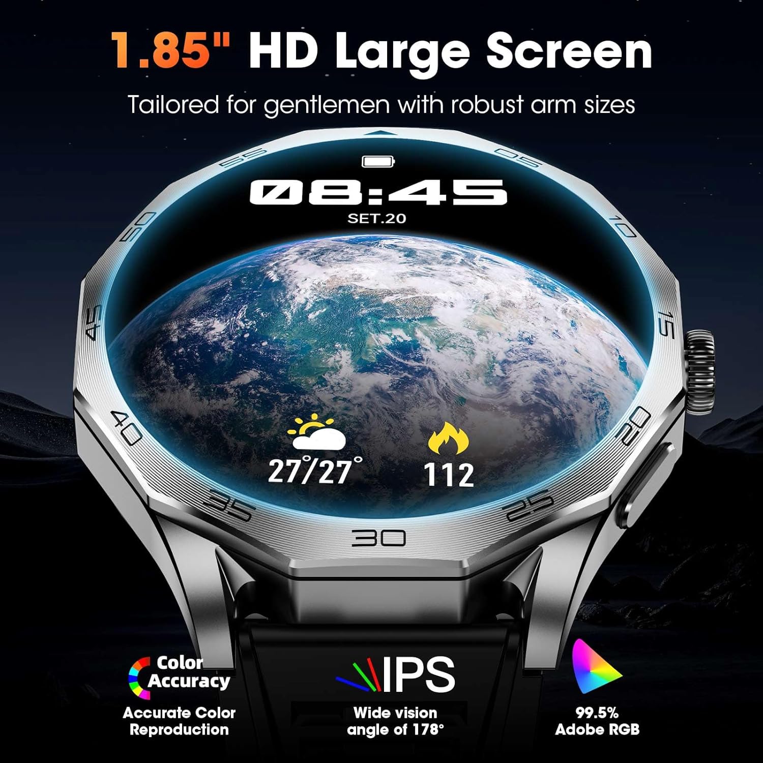 Military Smart Watch for Men 1.85" HD Ultra Screen Touch Screen 710mAh Battery Smart Watches for Android iOS (Bluetooth Call Answer/Dial Calls) Fitness Tracker with 100+ Sports - Image 2