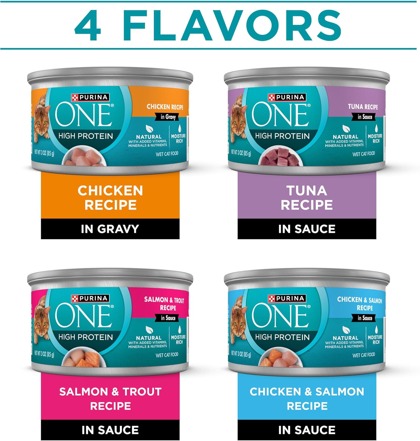 Purina ONE Natural, High Protein Cat Food Variety Pack, Chicken, Tuna, Salmon and Trout Recipes - (Pack of 24) 3 oz. Cans - Image 2