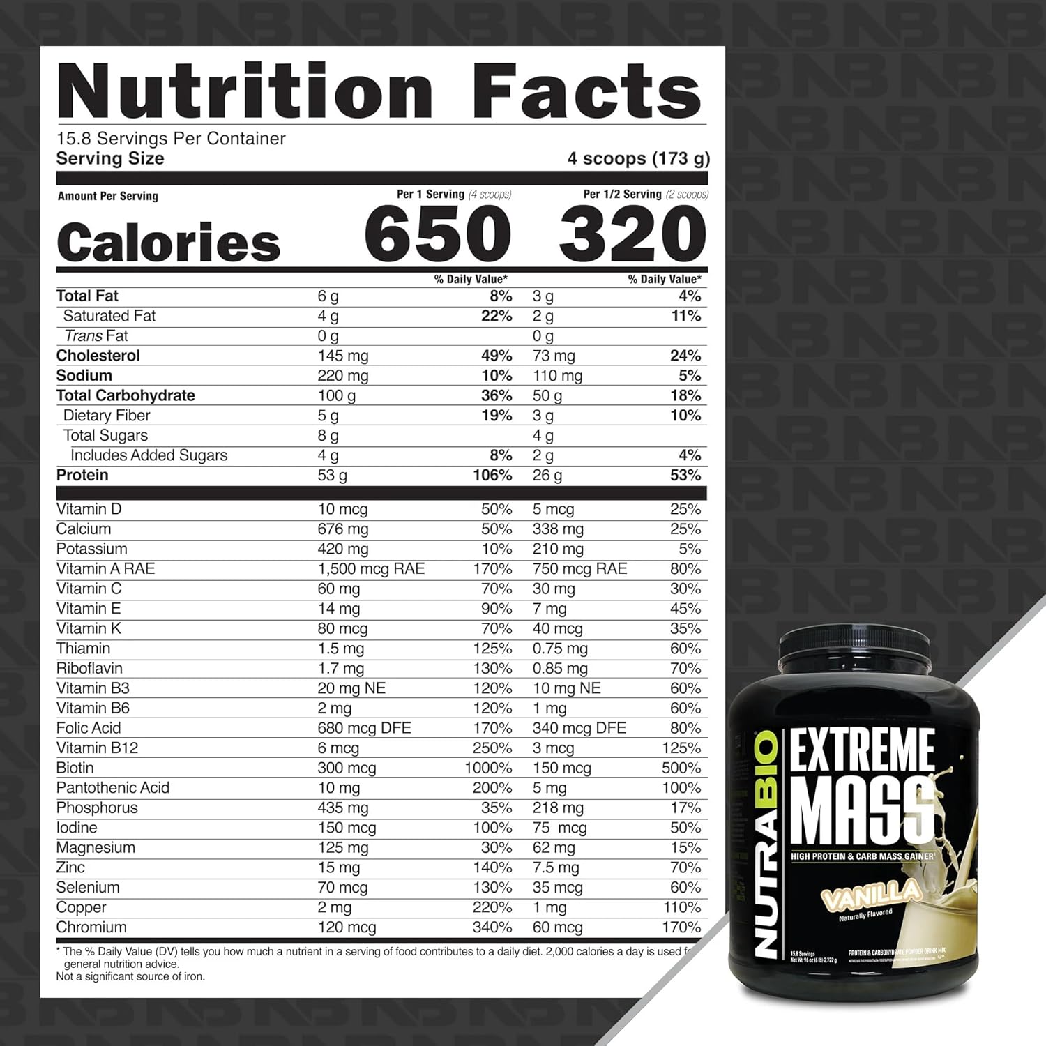 NutraBio Extreme Mass Gainer Protein Powder, 53G Protein, Clean Weight Gainer, Increase Muscle Mass, Full Spectrum Amino Acid - Vanilla, 6 Pound - Image 2