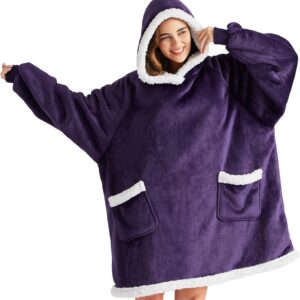 Bedsure Blanket Hoodie, Wearable Blanket Hoodie as Gifts for Mom, Birthday Gifts for Women Kids Teens Sherpa Sweatshirt, Ultra Violet, Standard