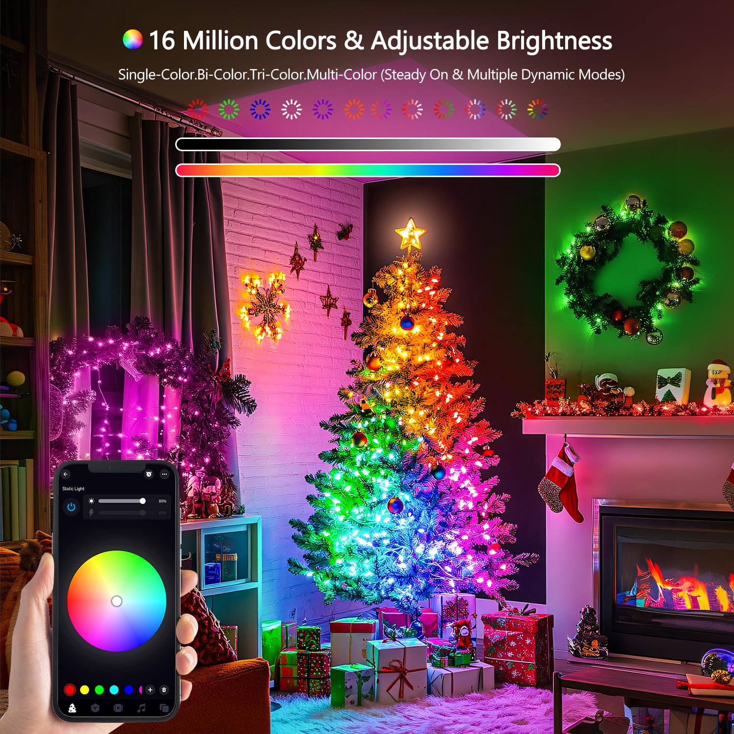 JMEXSUSS 100 LED Color Changing String Lights, 33ft String Lights Indoor with Remote & APP, Clear Wire Smart Twinkle Christmas Light Plug in for Daily Easter Independence Day Halloween Xmas - Image 5