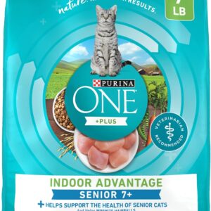 Purina ONE High Protein, Natural Senior Dry Cat Food, Indoor Advantage Senior+ – 7 Lb. Bag