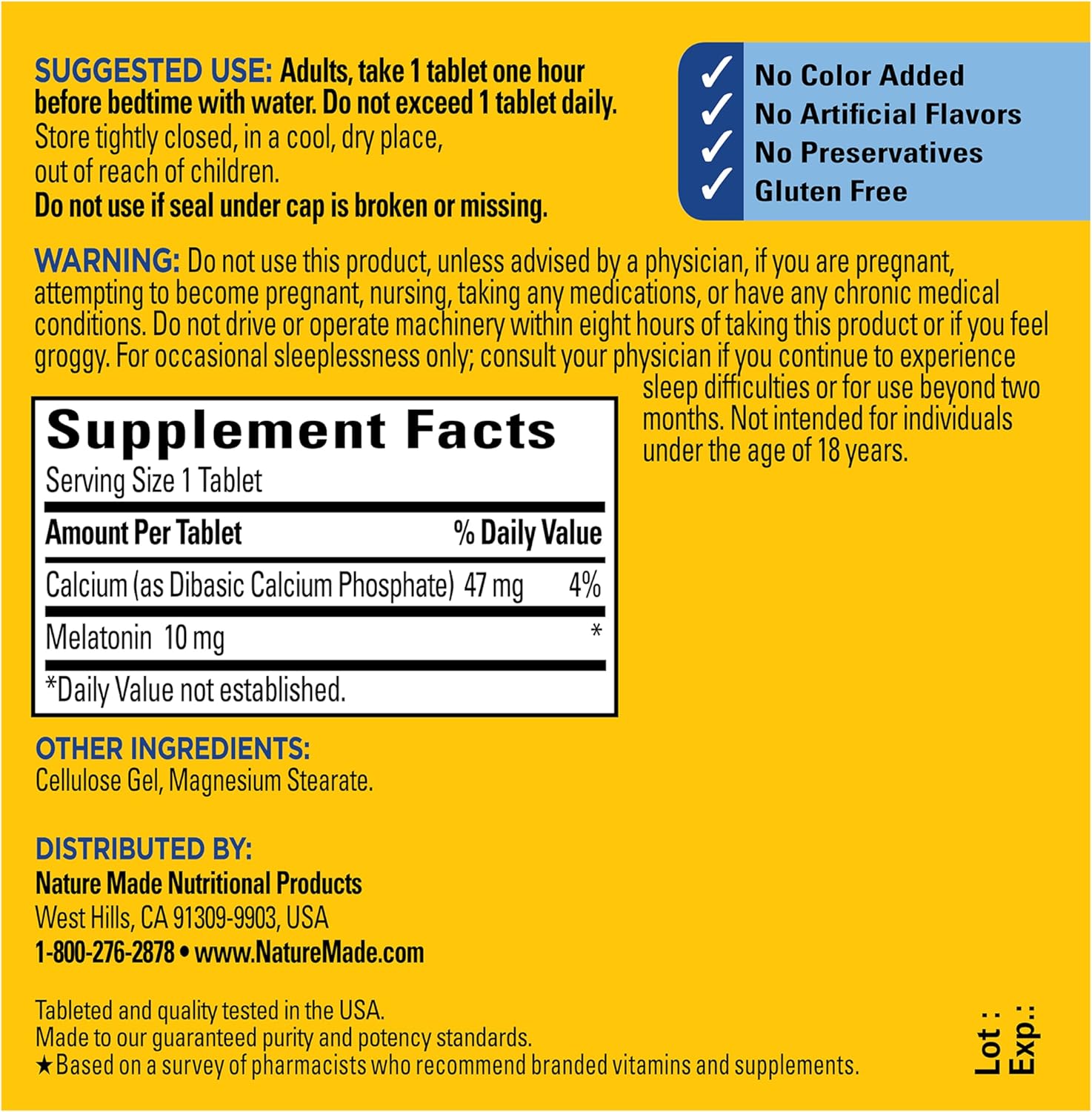 Nature Made Melatonin 10mg Maximum Strength Tablets, 100% Drug Free Sleep Aid for Adults, Melatonin for Adults, 70 Count, 70 Day Supply - Image 6