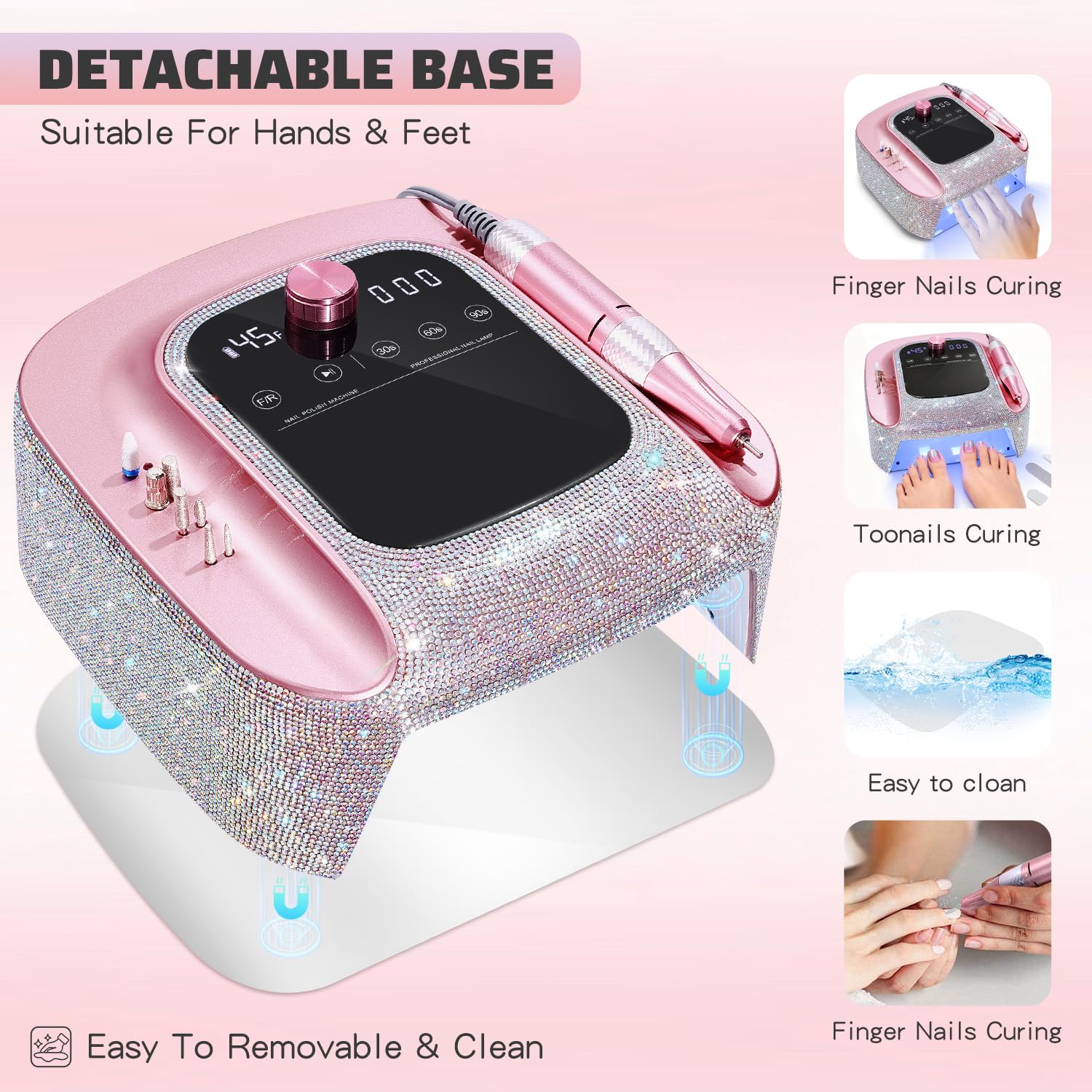 2-in-1 Rechargeable Cordless UV LED Nail Lamp & Electric Nail Drill Kit with Auto Sensor, LCD Display,45000 RPM Professional Gel Nail Dryer Machine for Home Salon Use & Training Nail Art Practice - Image 4