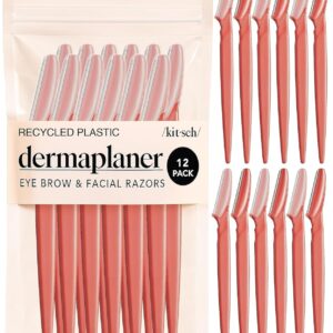 Kitsch Dermaplane Razor for Women Face – Face Razors for Women & Men, Eye Brow Razors & Face Shaver – Exfoliating Facial Razor & Dermaplaner as Skin Care Tool for Smoother Skin – Coral, 12 pcs