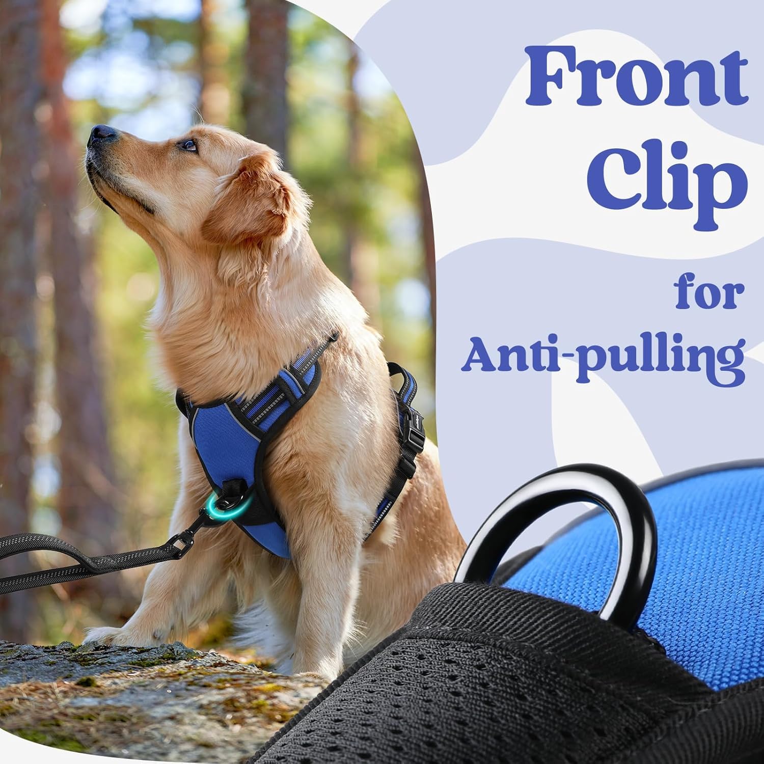 rabbitgoo Dog Harness Medium Sized, No Pull Pet Harness with 3 Buckles, Adjustable Soft Padded Vest with Control Handle, Walking Reflective Pet Vest for Medium Dogs, Blue, M - Image 7