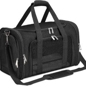 Soft-Sided Cat/Dog/Pet Carrier, Collapsible Pets Travel Carriers for Big Cats/Small Dogs with Shoulder Strap & Removable Mat, Mesh Puppy Carry Bag, Up to 16 Lbs, TSA Airline Approved(Black)