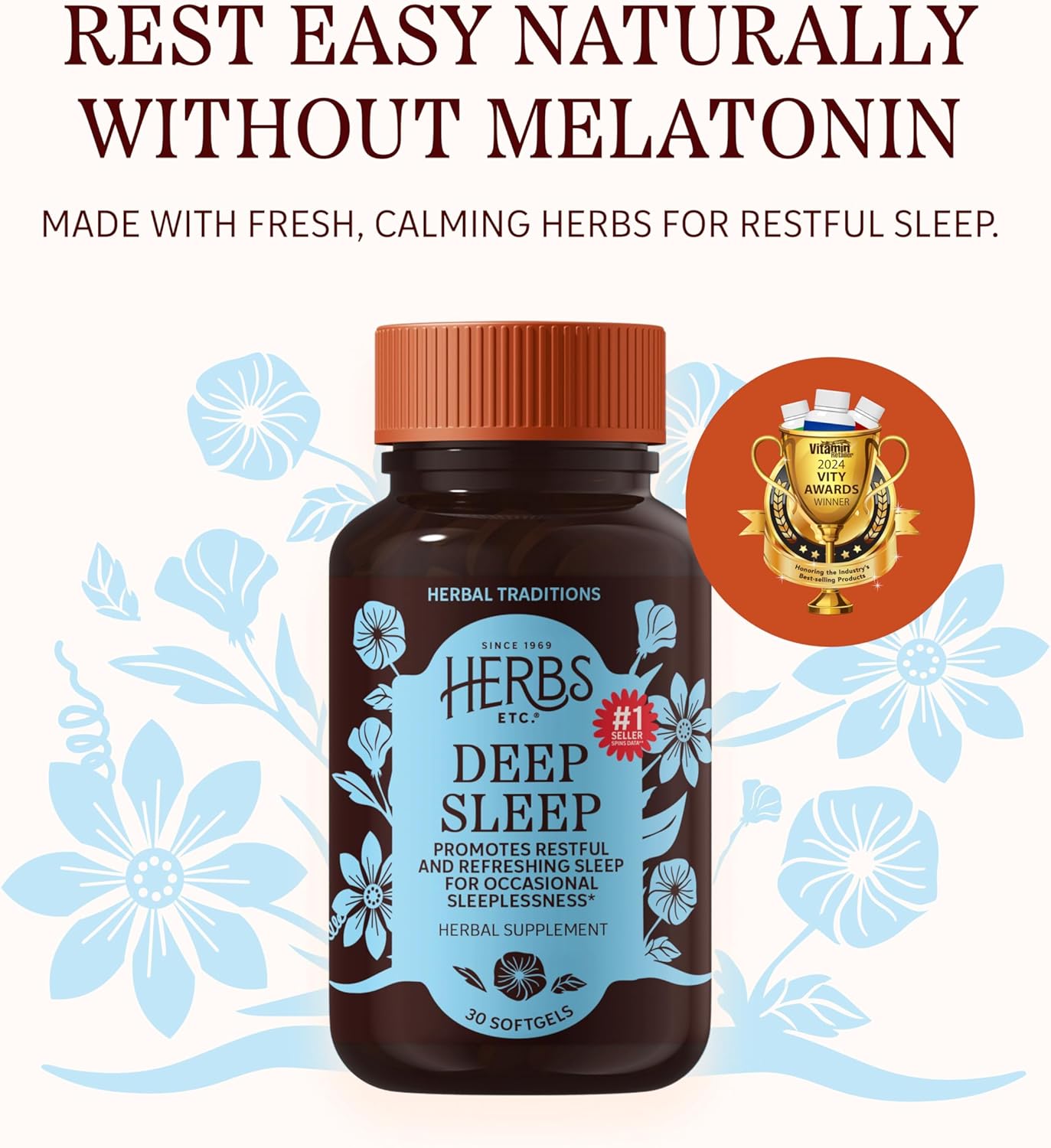 Herbs Etc. Deep Sleep Softgels - Holistic Bedtime Supplement for Calming Sleep Aid - Chamomile, Lemon Balm Extract & Passionflower - Melatonin-Free, Gluten-Free & Organic - 30 Count (30 Servings) - Image 2