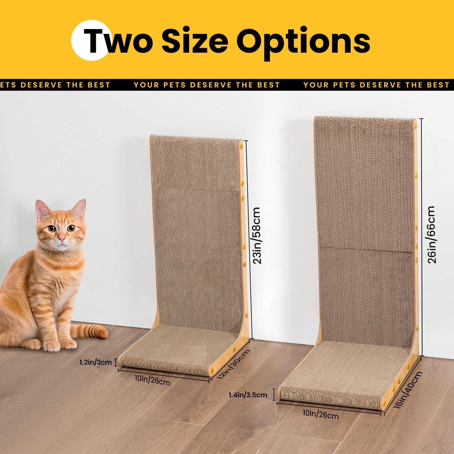 Conlun Cardboard Cat Scratcher, 23" L-Shaped Scratch Pad, Vertical Wall-Leaning Scratching Board to Protect Furniture for Indoor Cats,Wood Grain Large - Image 2