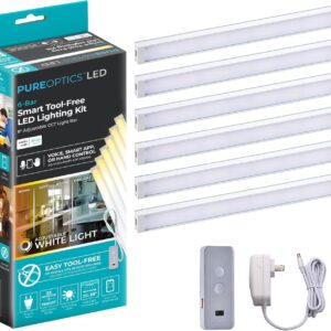 PureOptics LED Works with Alexa Smart Under Cabinet Lighting Kit, Adjustable LEDs, (6) 9″ Bars, White
