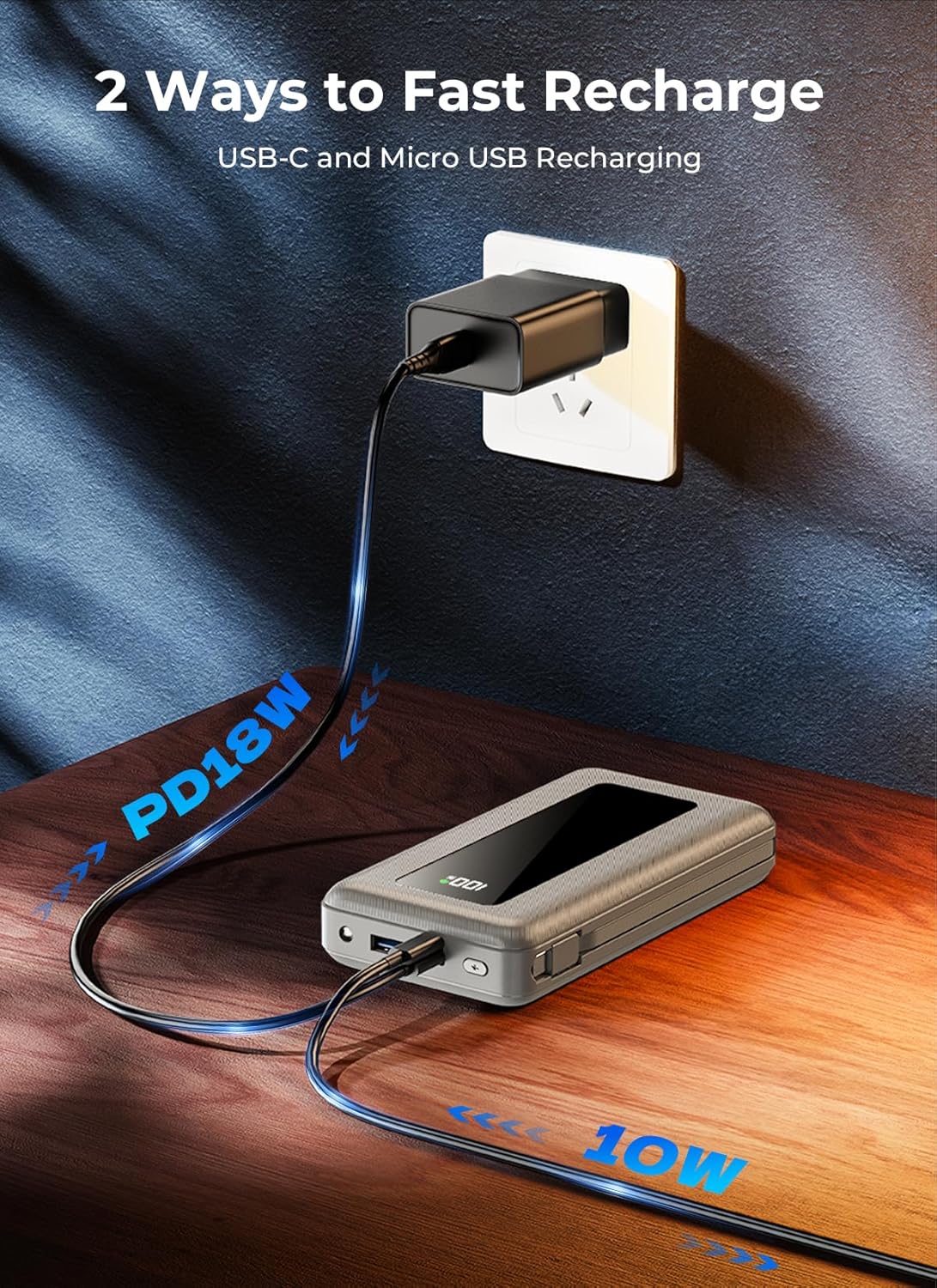 Portable Charger Power Bank, 50000mAh Travel Camping Essential Battery Pack with Built-in Cables, PD 22.5W Fast Charging, Large Capacity Portable Phone Charger for iPhone, Light Grey - Image 8