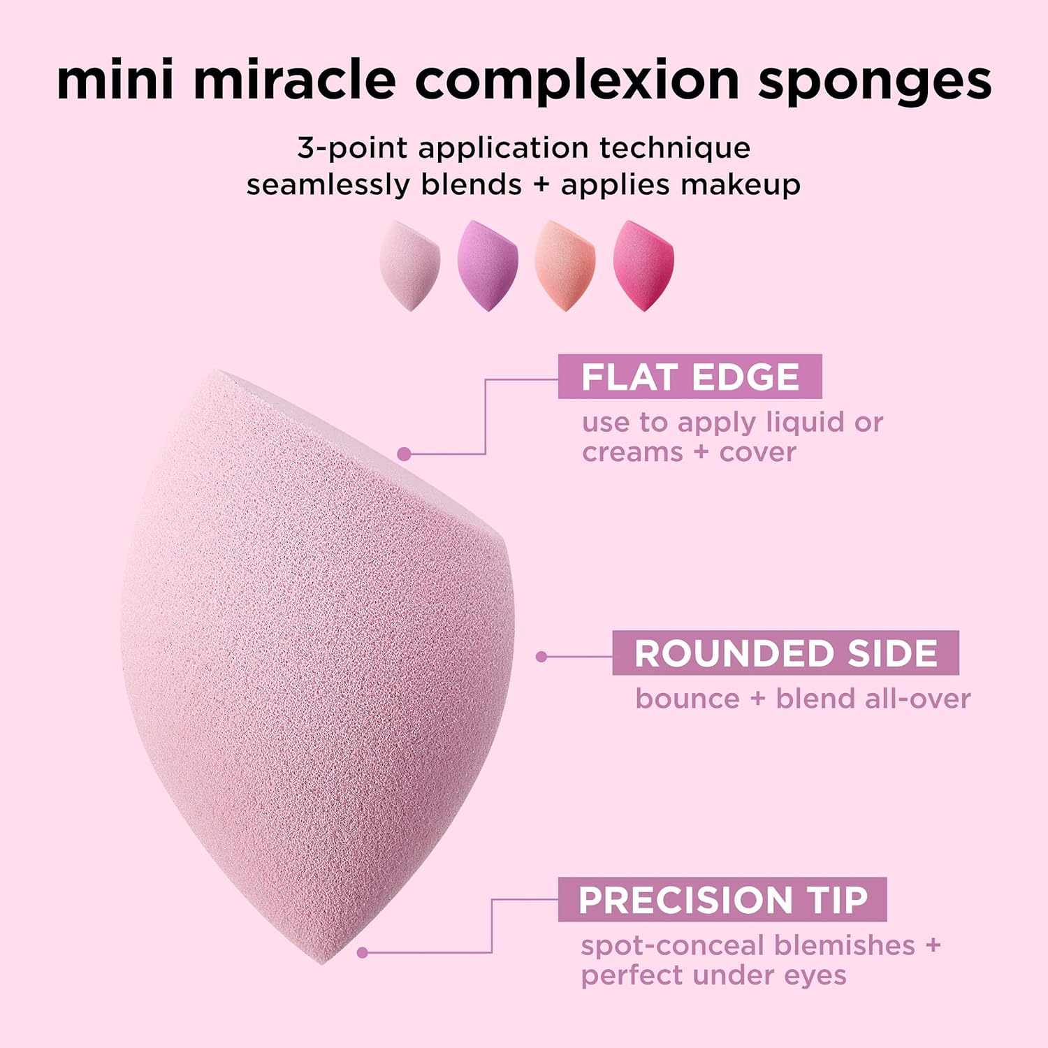 Real Techniques Mini Miracle Complexion Sponge 4 Pack, Small Makeup Blending Sponges, For Foundation & Concealer, Mini Size for Under Eyes & Touch-Ups, Travel Friendly, Natural Makeup, Latex-Free - Image 3