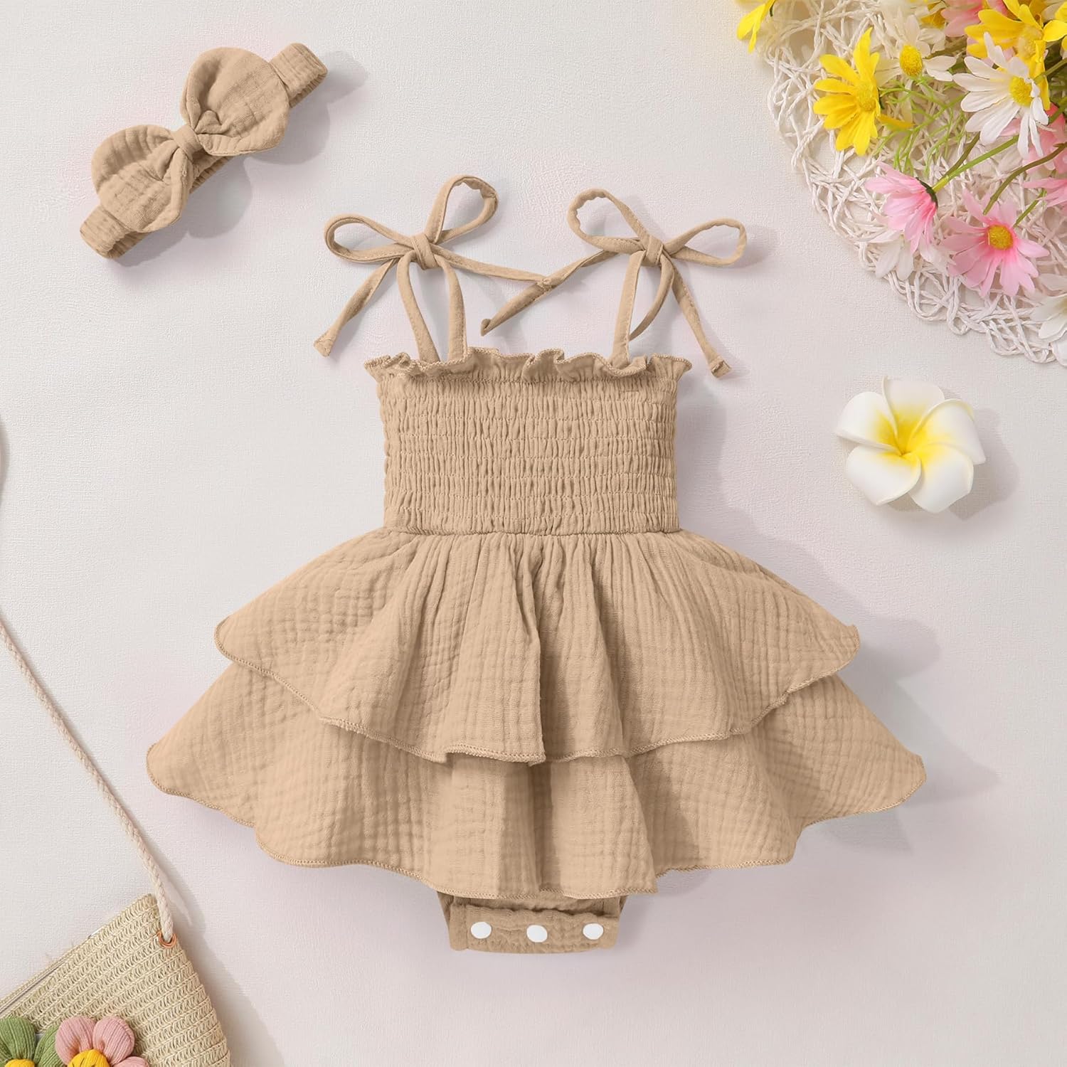 YOUNGER TREE Baby Girl Clothes Infant Summer Romper Dress Sleeveless Bodysuit Jumpsuit with Headband Toddler Outfits - Image 2